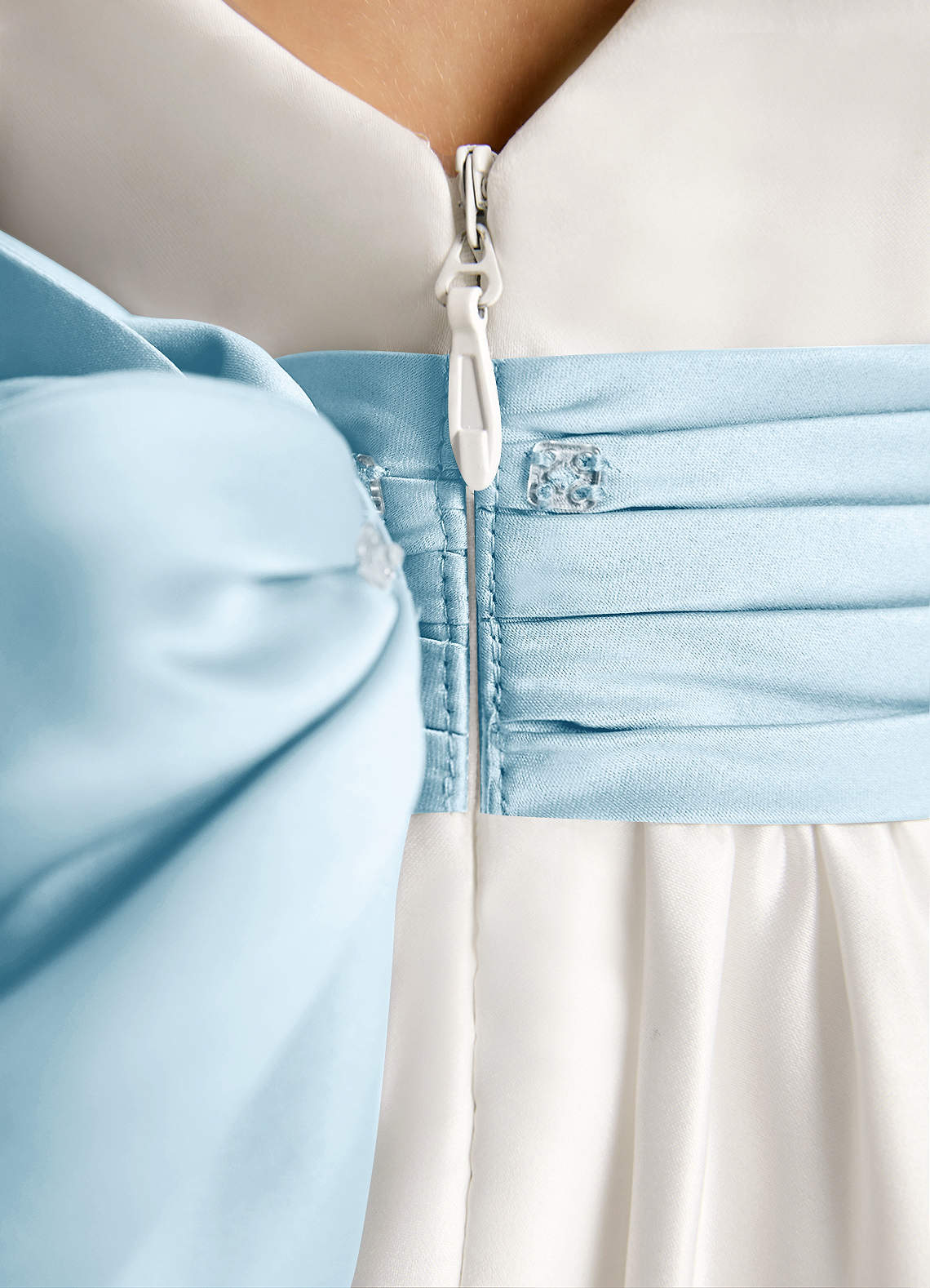 Azazie Sosie Flower Girl Dresses Ivory Sky Blue A-Line Pleated Matte Satin Dress image5