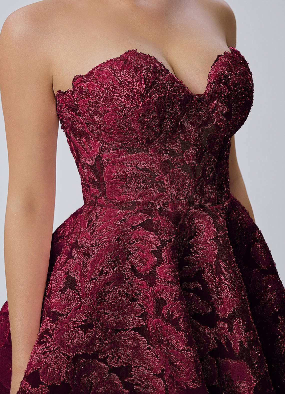 burgundy lace strapless dress Mireille Floral Corset Skater Mini Rosies closet
