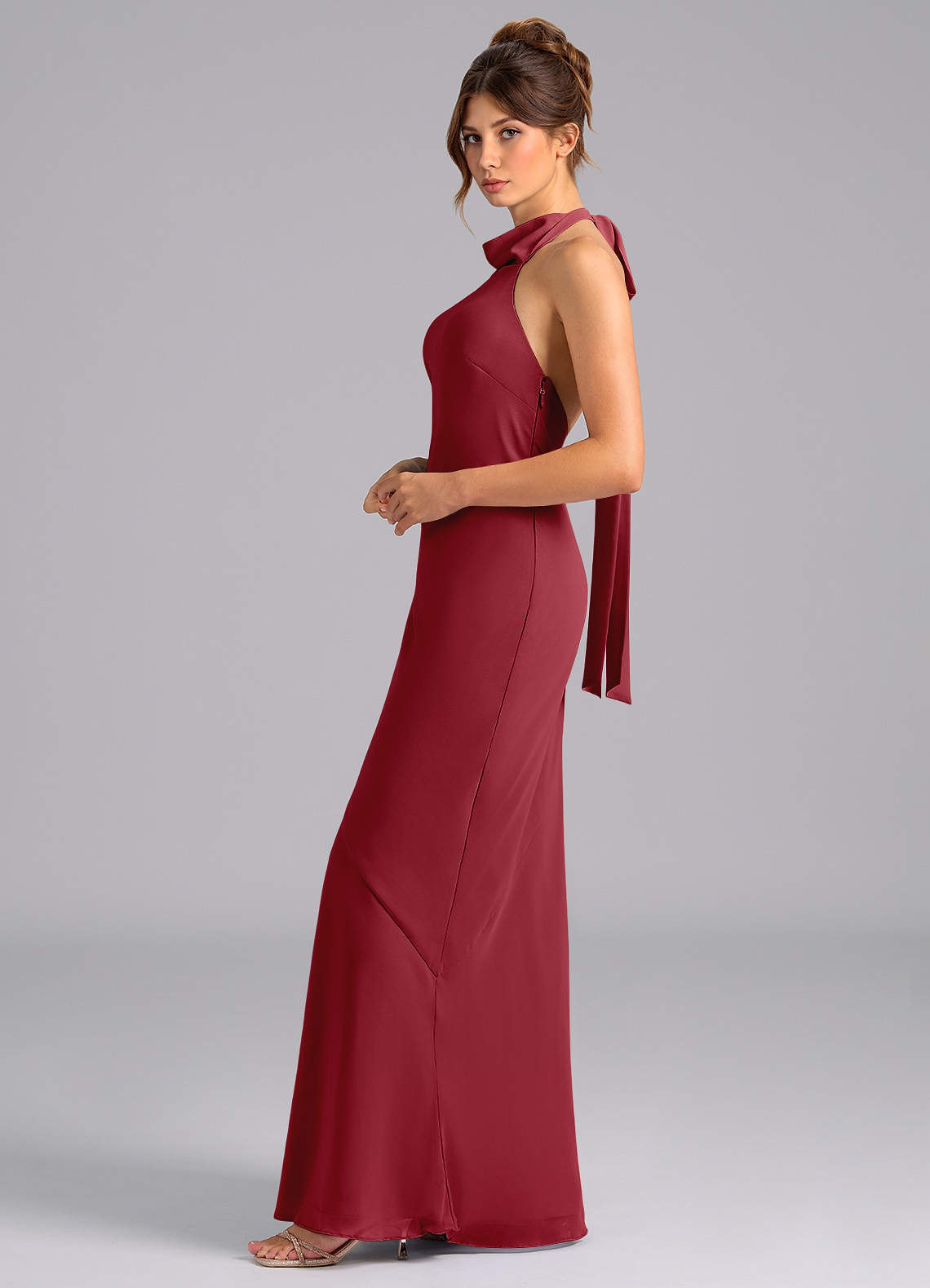 Azazie Velli At-home Try On Dresses Dusty Blue Mermaid Bow Chiffon Dress image4