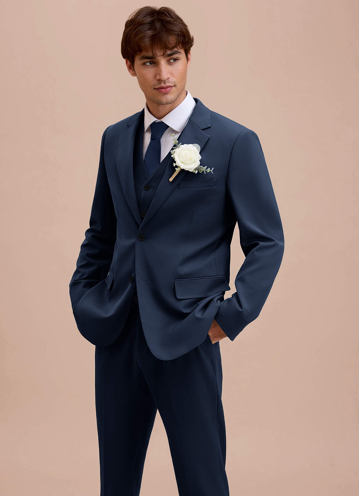front Ethan Dark Navy Refined Weave 3-piece Suit