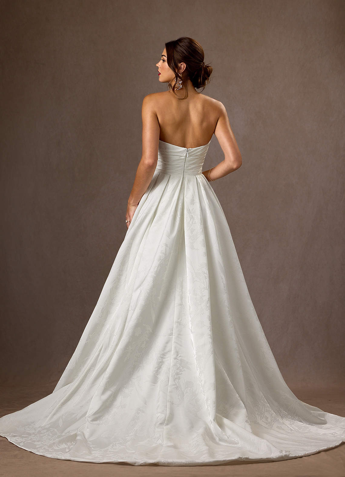 Azazie Daliah Wedding Dresses Diamond White A-Line Strapless Floral Jacquard Dress image2
