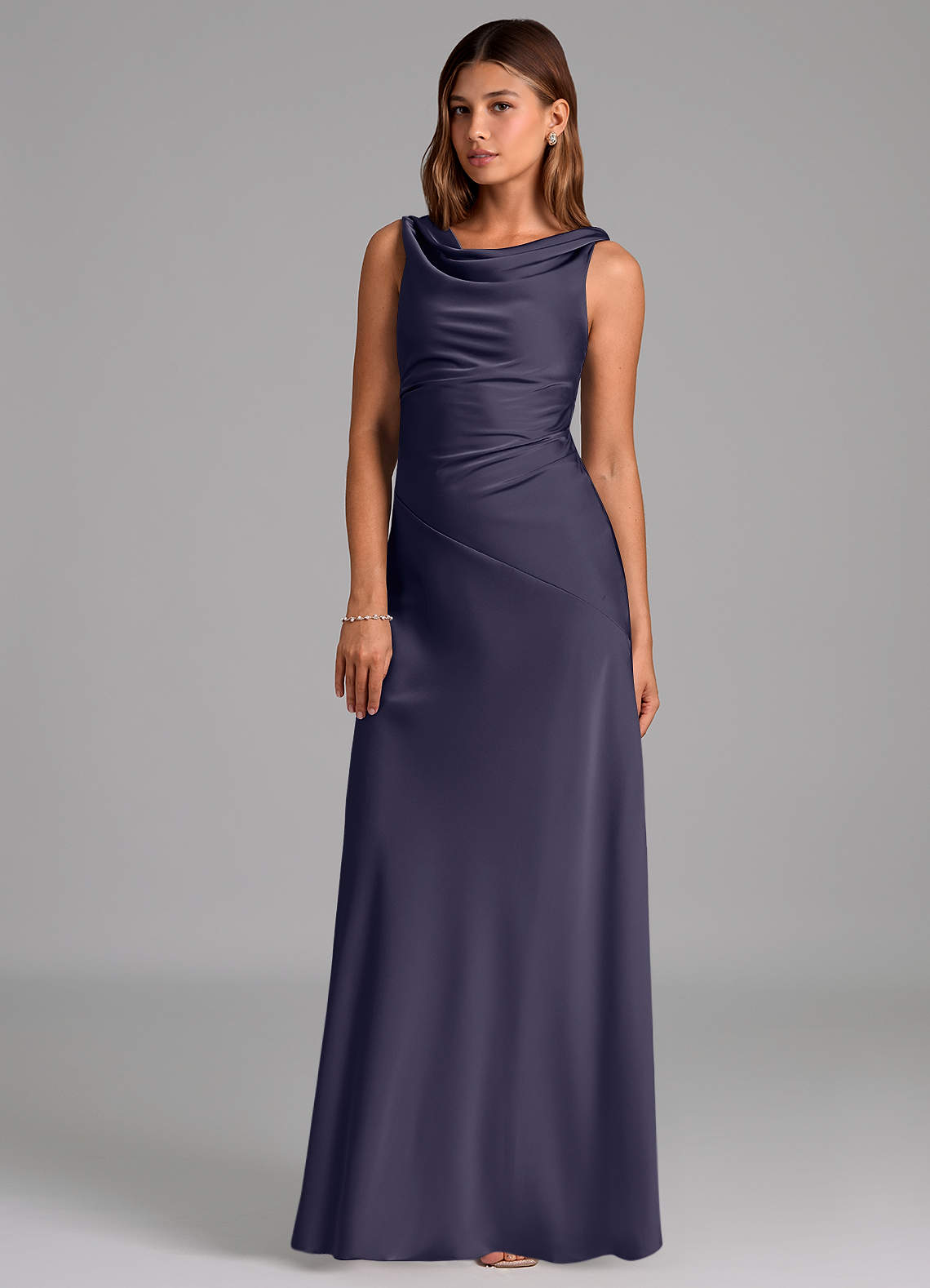 Azazie Nerine Bridesmaid Dresses Stormy A-Line Pleated Stretch Satin Dress image1