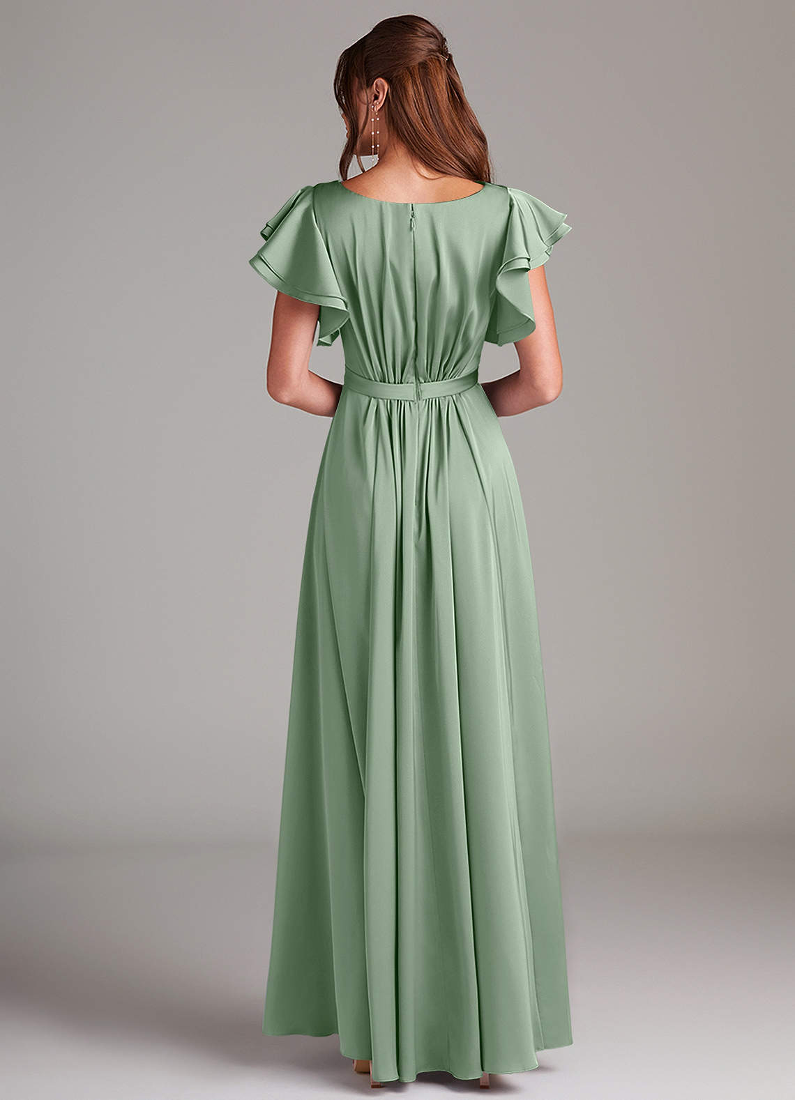 Azazie Daphne Robes de demoiselle d'honneur modestes Robe Trapèze Rayé Longueur ras du sol Satin extensible image5