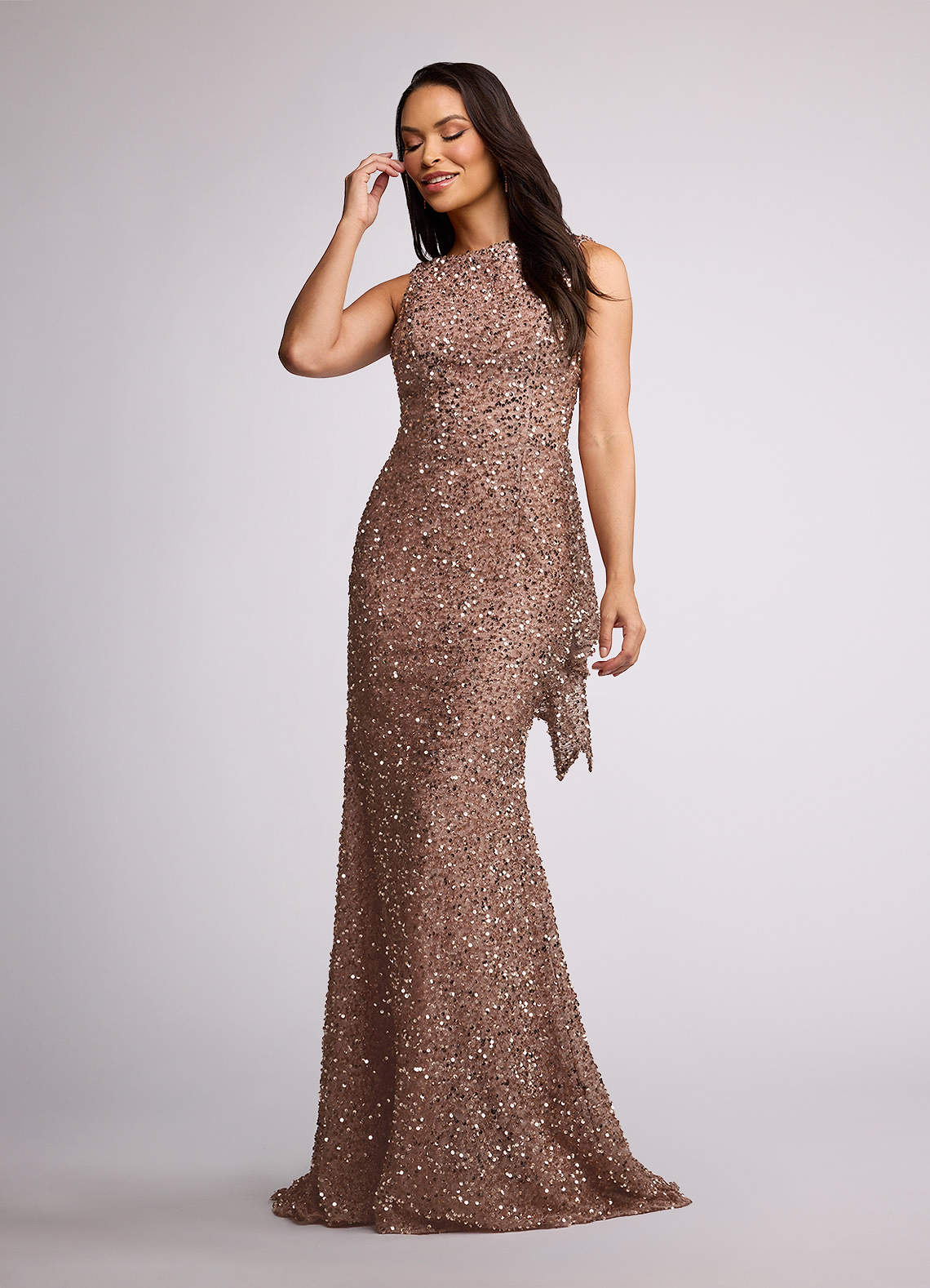 Upstudio Globe Champagne Mermaid Ruched Sequins Dress | Azazie