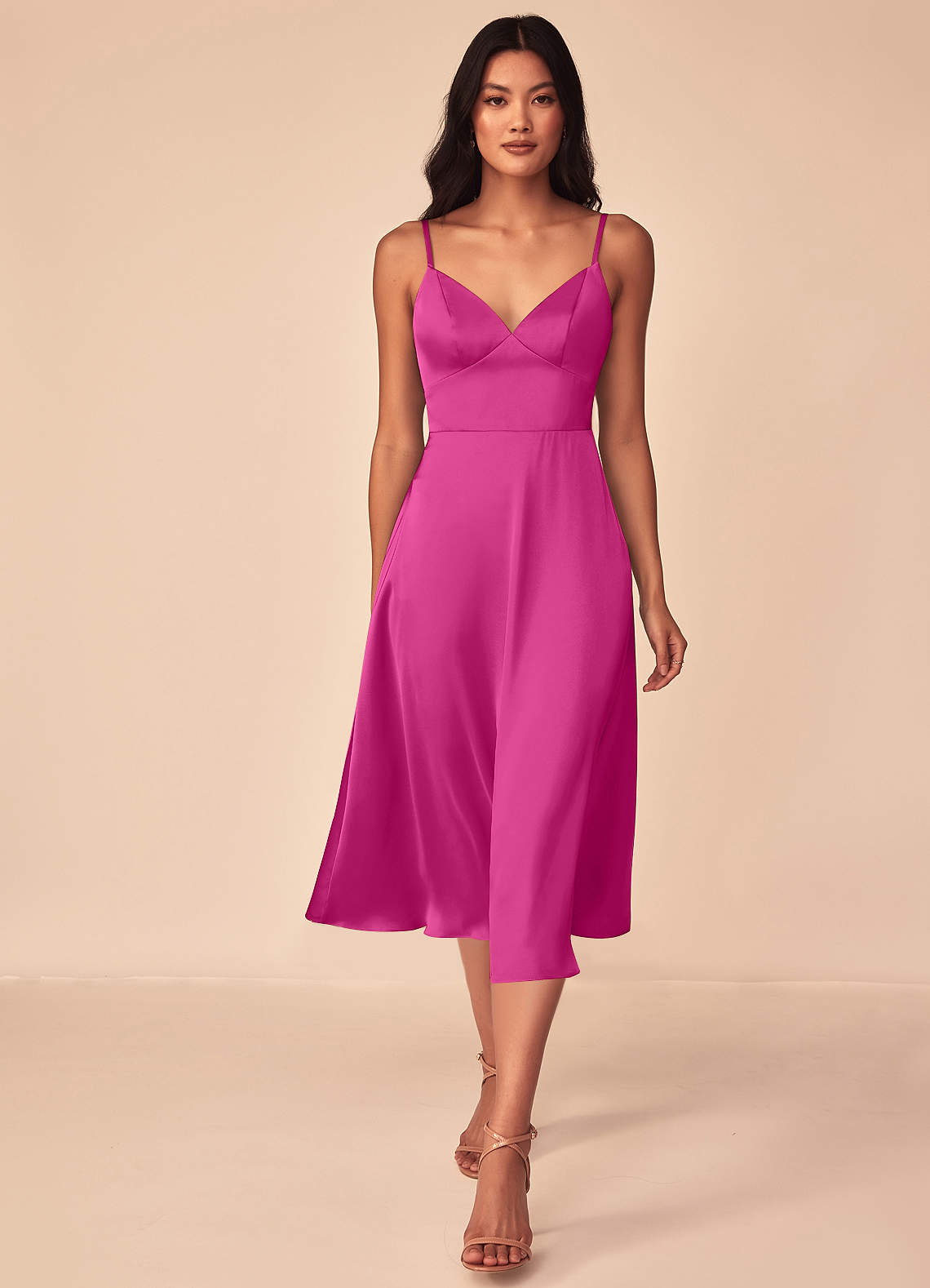 Azazie Dottie Bridesmaid Dresses Fuchsia A-Line Stretch Satin Dress image1