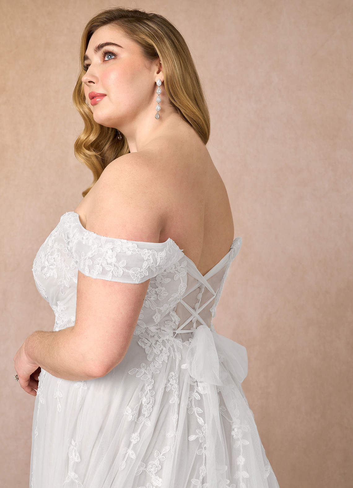 Azazie Botanica Wedding Dresses Diamond White A-Line Off the Shoulder Tulle Dress image9