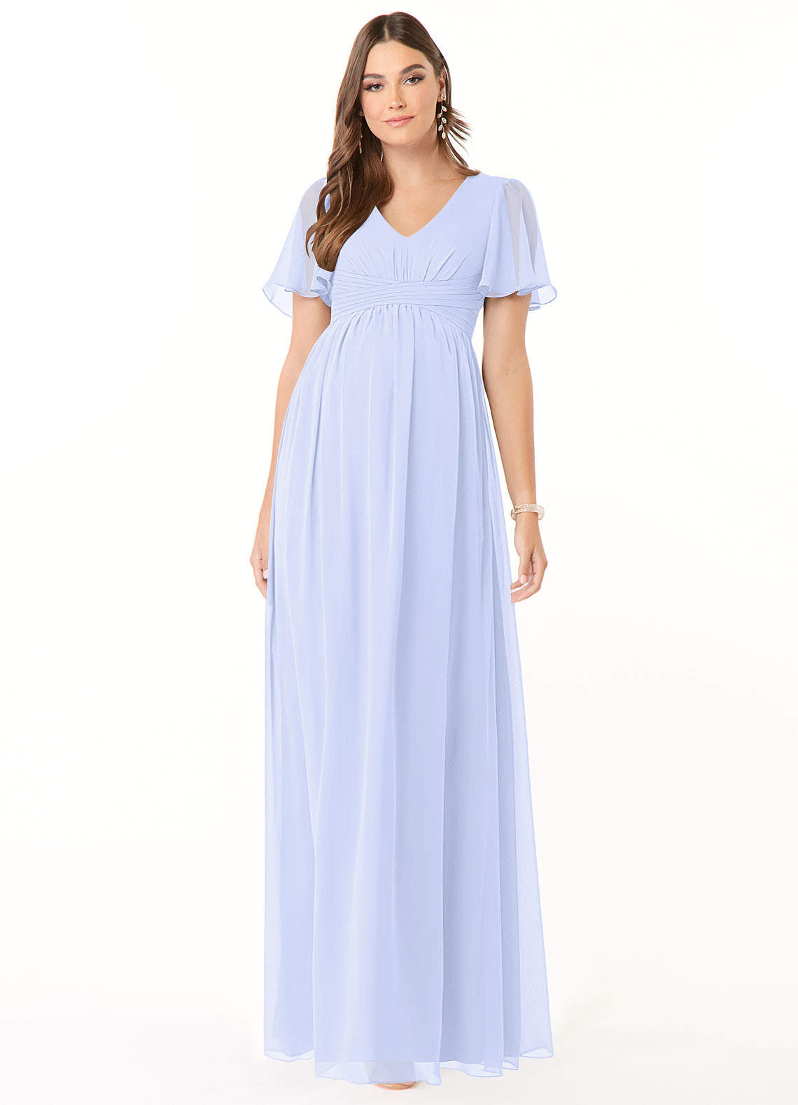 Azazie Verna Maternity Bridesmaid Dresses A-Line V-Neck Ruched Chiffon Floor-Length Dress image1