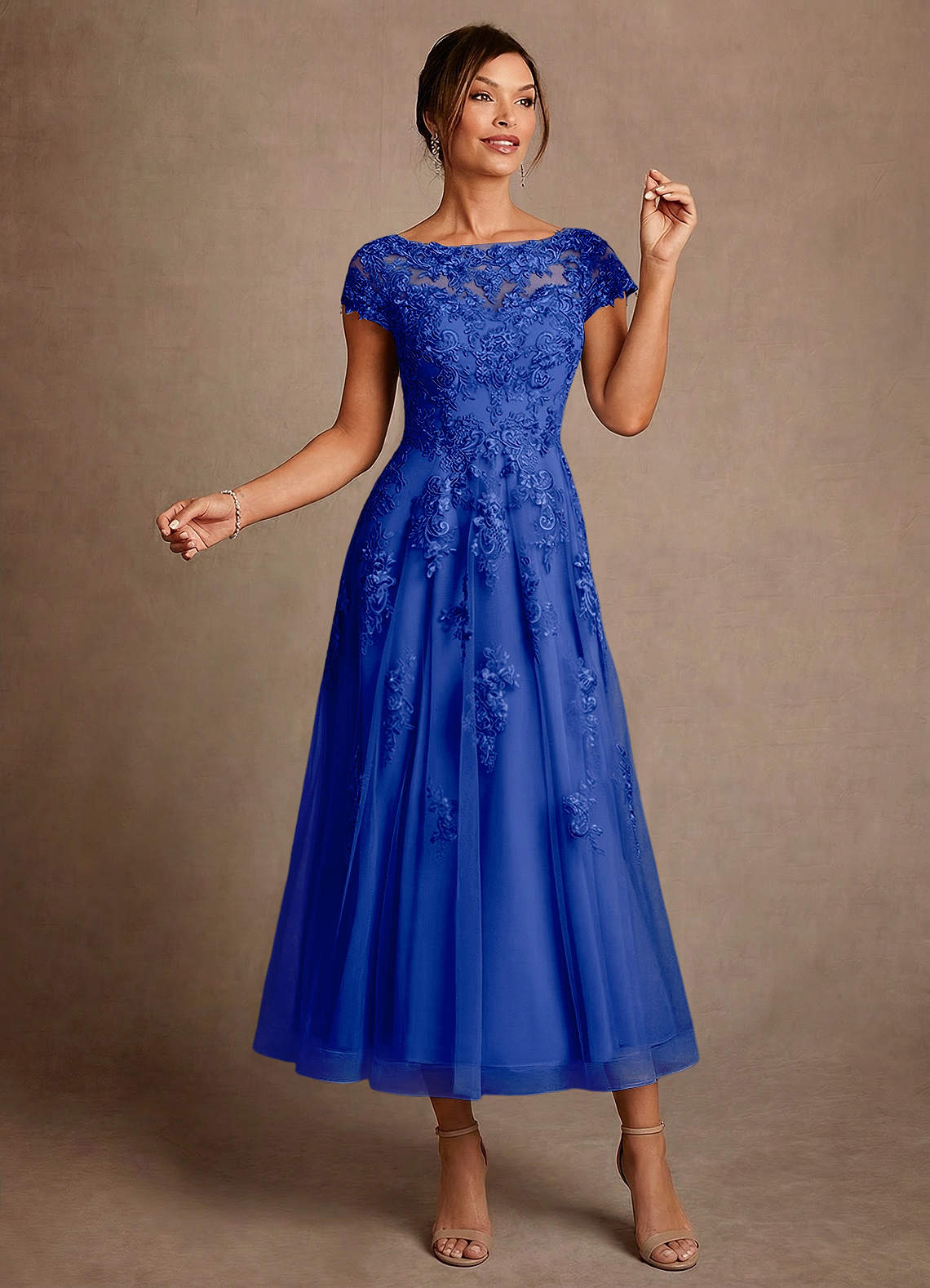 Azazie Jolanda Mother of the Bride Dresses Royal Blue A-Line Lace Dress image2