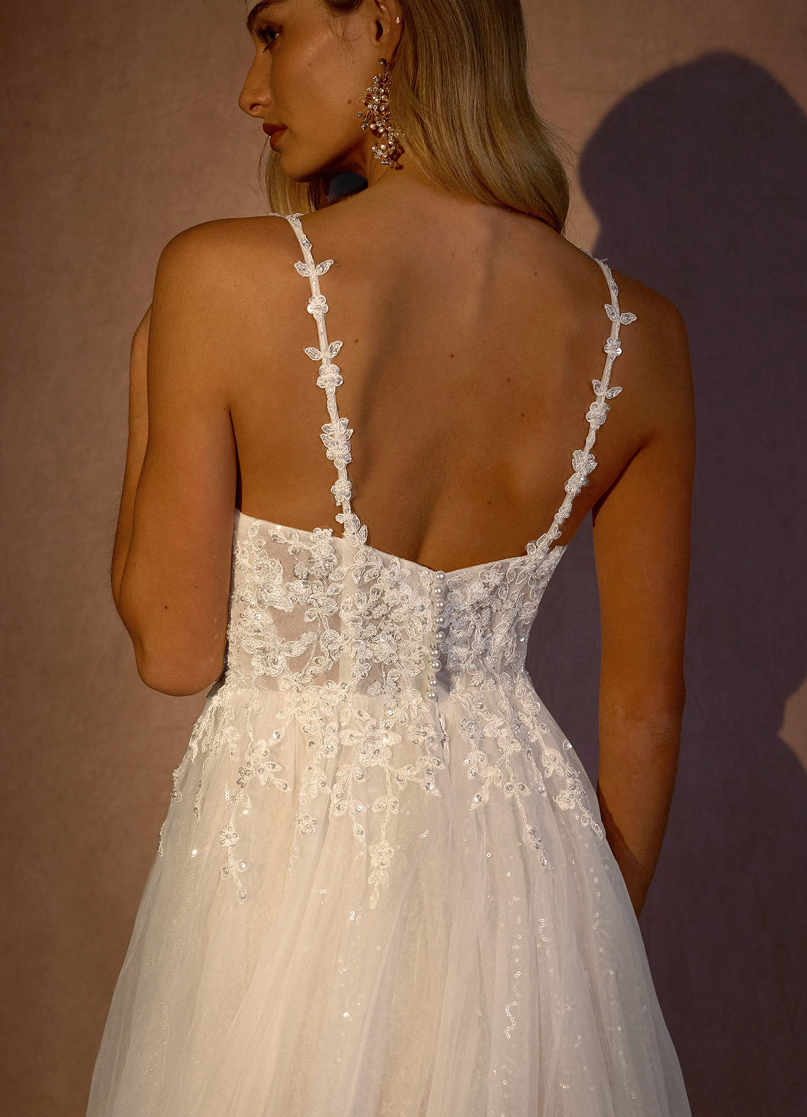 Azazie Florian Wedding Dresses Diamond White Champagne A-Line V-Neck Sequins Tulle Dress image6