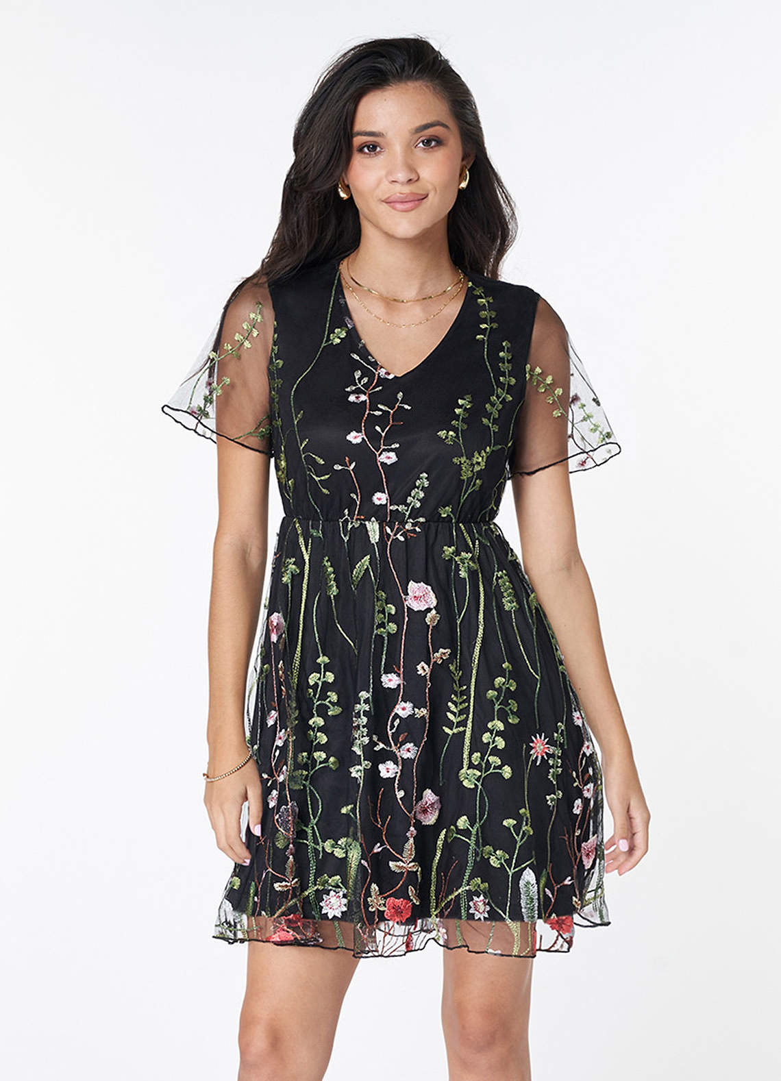 Darling Romance Black Floral Embroidery Mini Dress image1