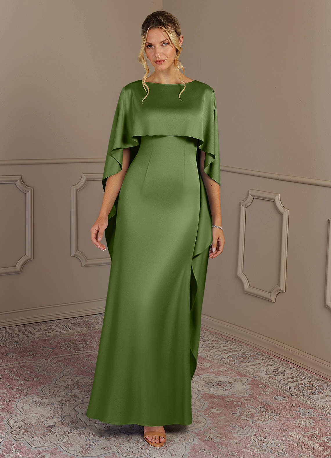 Azazie Eli vestidos de madre de la novia Vestido de Enebro de Satén Elástico de Recto con Cuello de barco image3