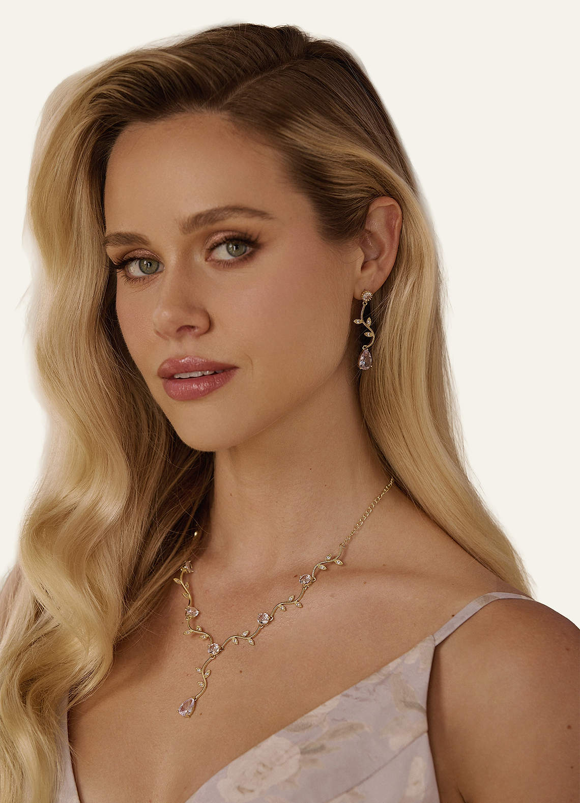 front Wavy Crystal Vine Jewelry Set