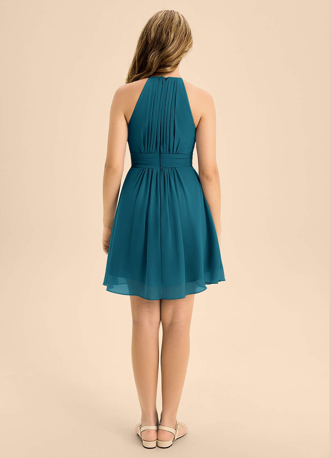 Azazie Bonnie Junior A-Linie Plissee Chiffon Kleid Tintenblau image1