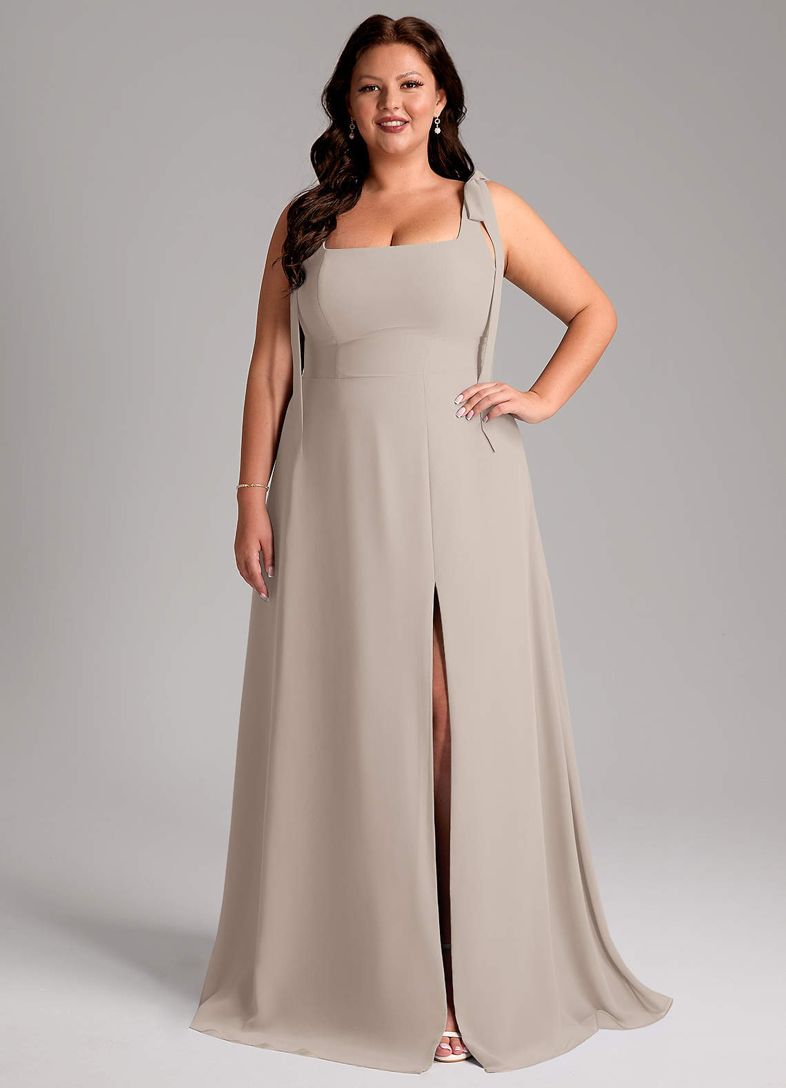 Azazie Debra Bridesmaid Dresses Frost A-Line with Pockets Chiffon Convertible Dress image1