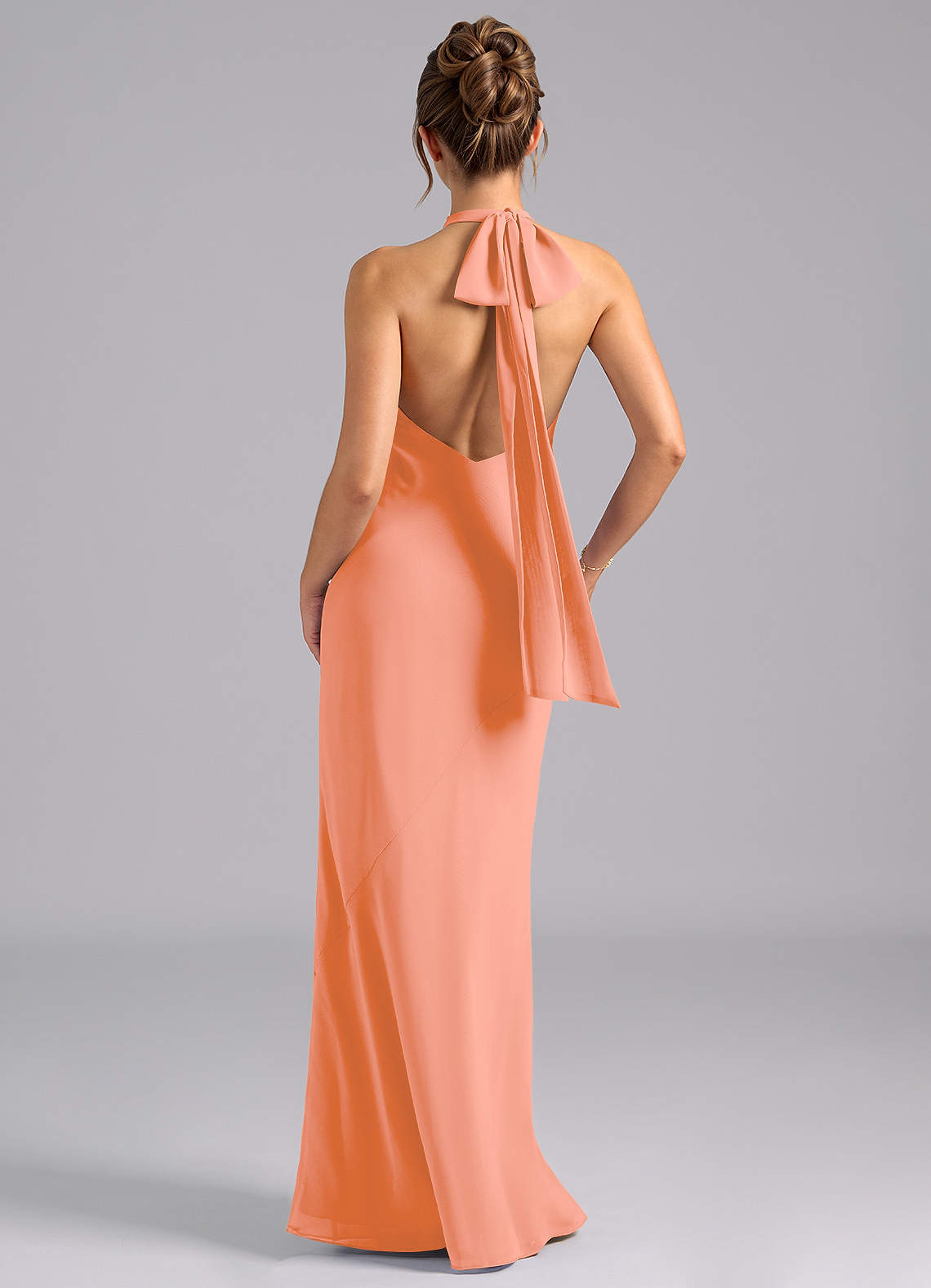 Azazie Velli Vestidos de damas de honor Vestido de Atardecer de Gasa de Corte Sirena con Cuello Alto image1