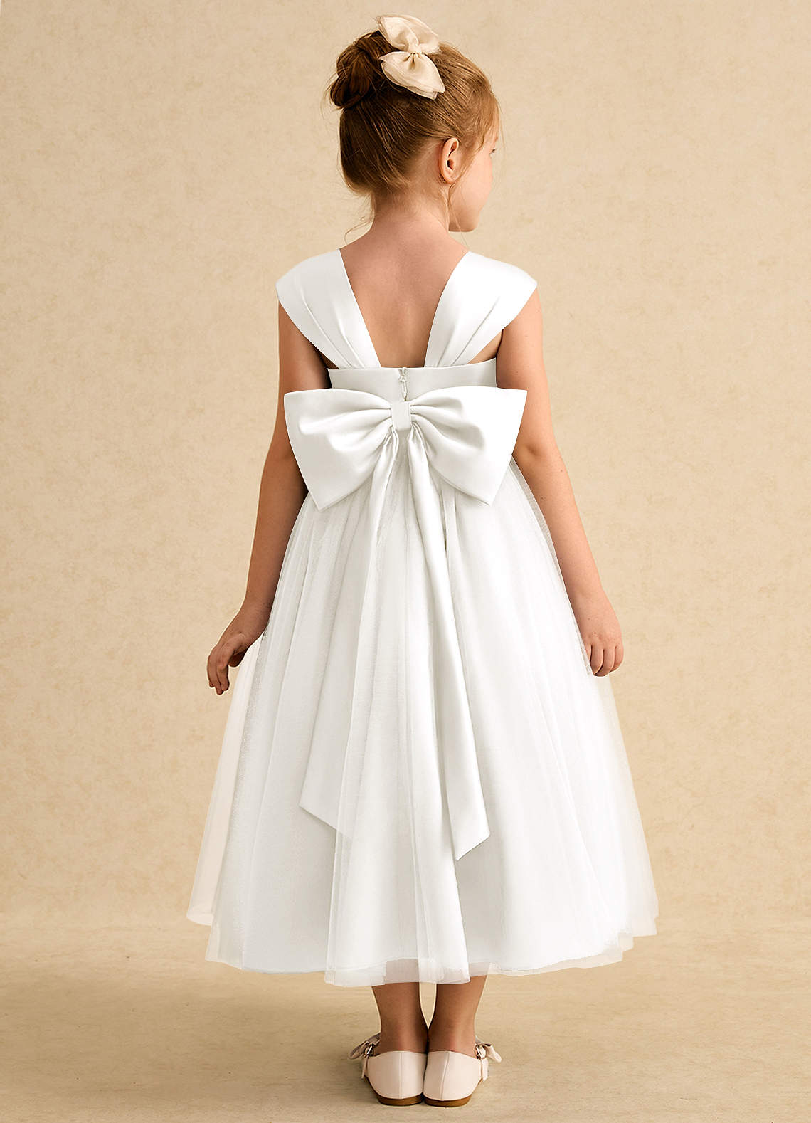 Azazie Chickadee Flower Girl Dresses Ivory Ball-Gown Sweetheart Neckline Matte Satin Dress image2