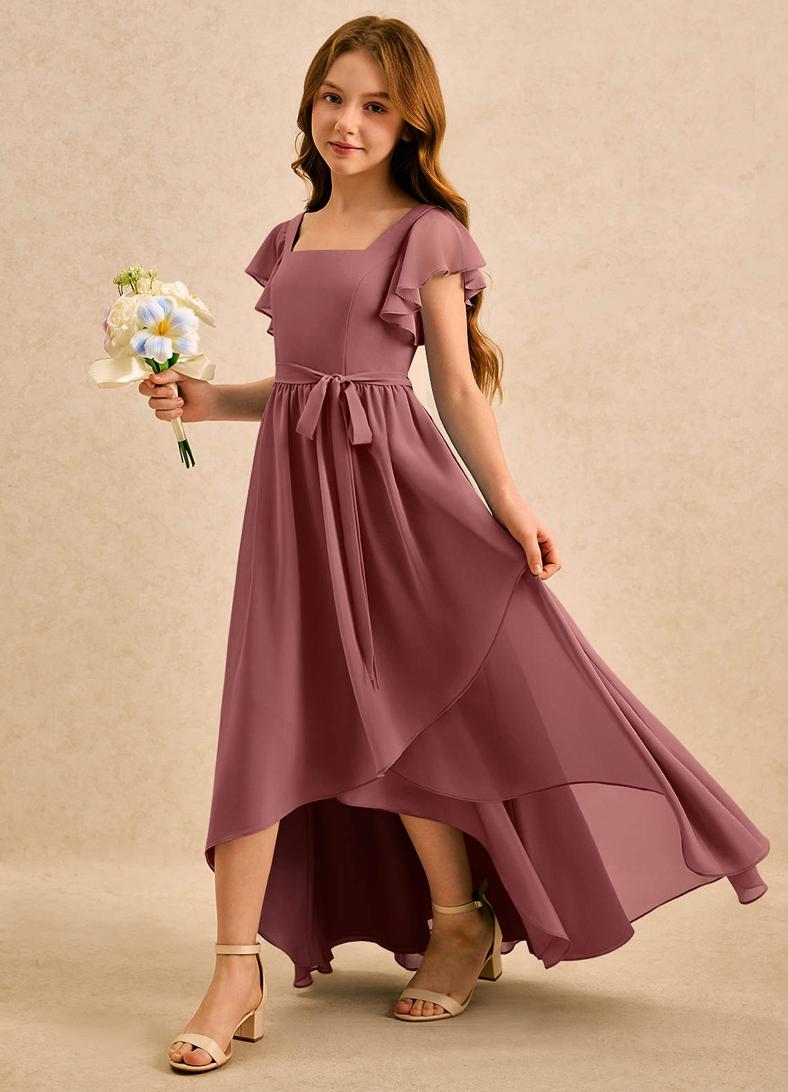 Azazie Milly Girls Formal Flower Girl Klänningar Klä A-Line i Chiffong Plisserad image5