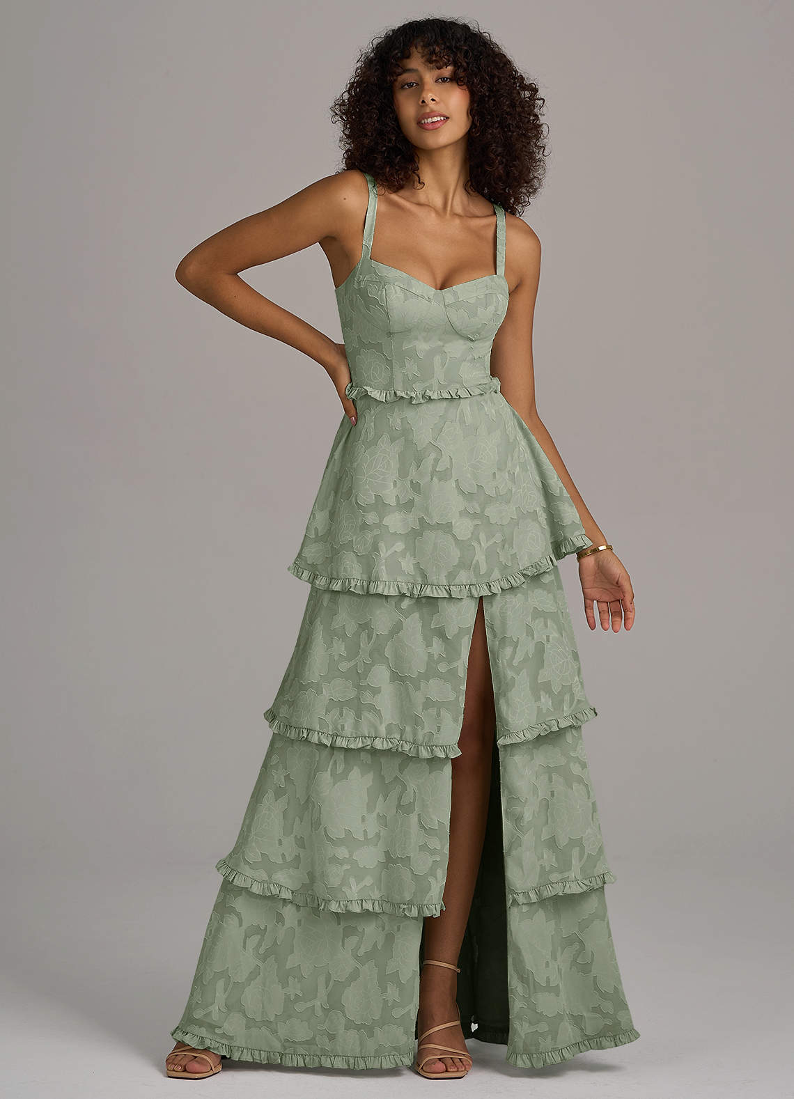 Azazie Romie Bridesmaid Dresses Agave A-Line Corset Floral Burnout Dress image1