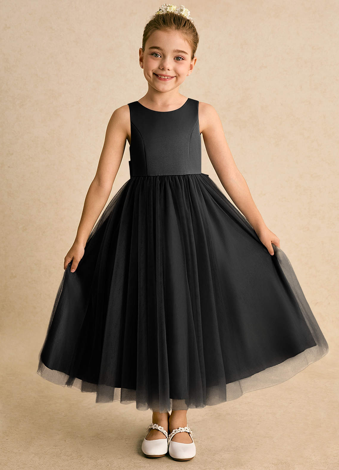 Azazie Solia Robe Demoiselle D'honneur Fillette Robe Princesse en Tulle Arc Noir image1