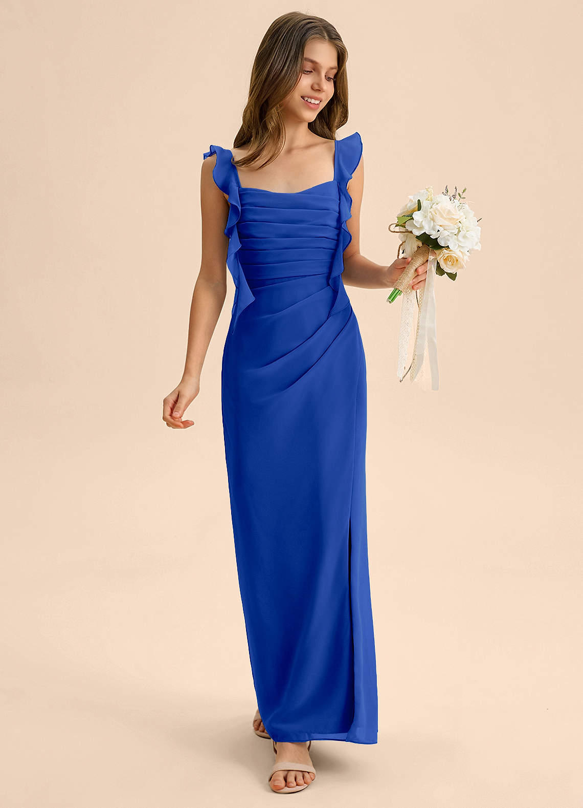 Azazie Jessamine Junior Royal Blue Mermaid Sweetheart Neckline Chiffon Dress image2