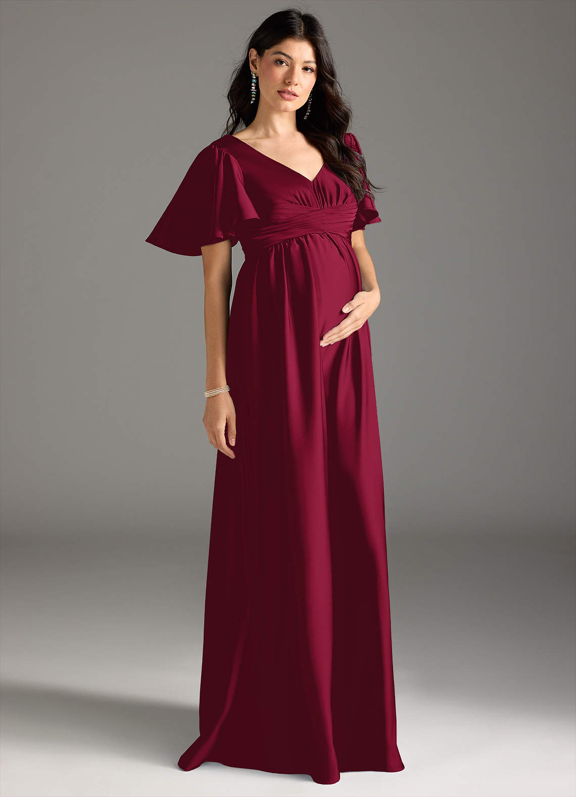 Azazie Verna vestidos de dama de honor de maternidad Vestido de Corte En A Volante Hasta el suelo Satén Elástico image4