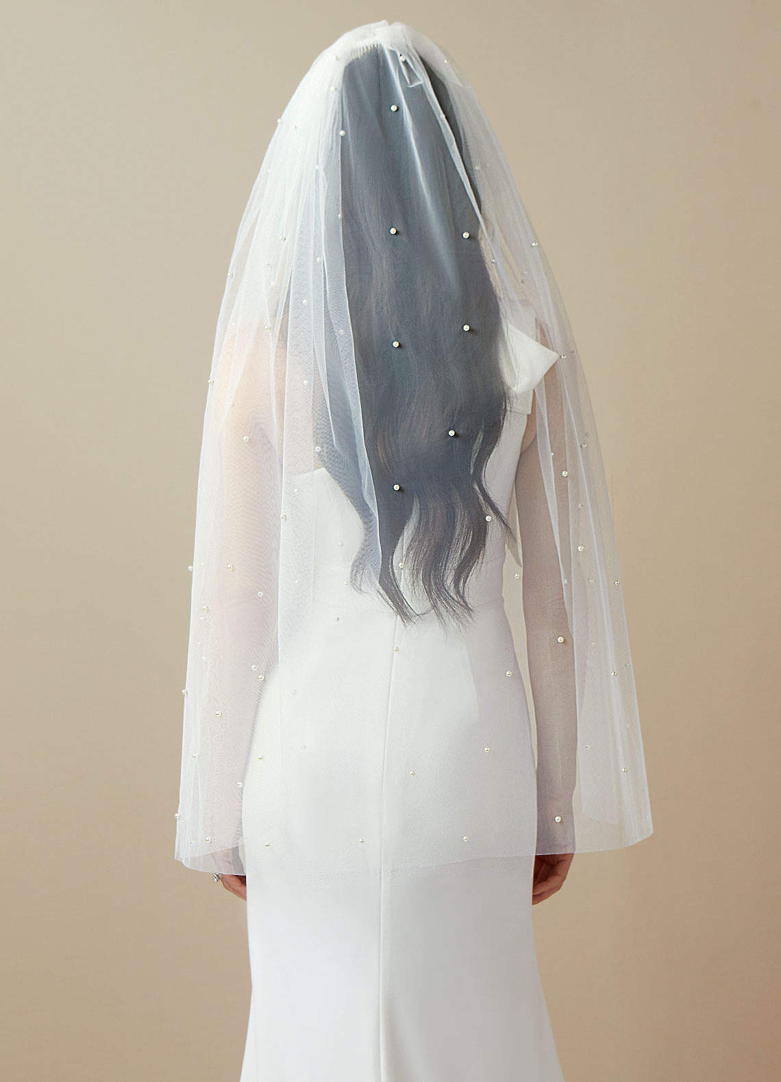 front Olive Pearl Hip Length Veil