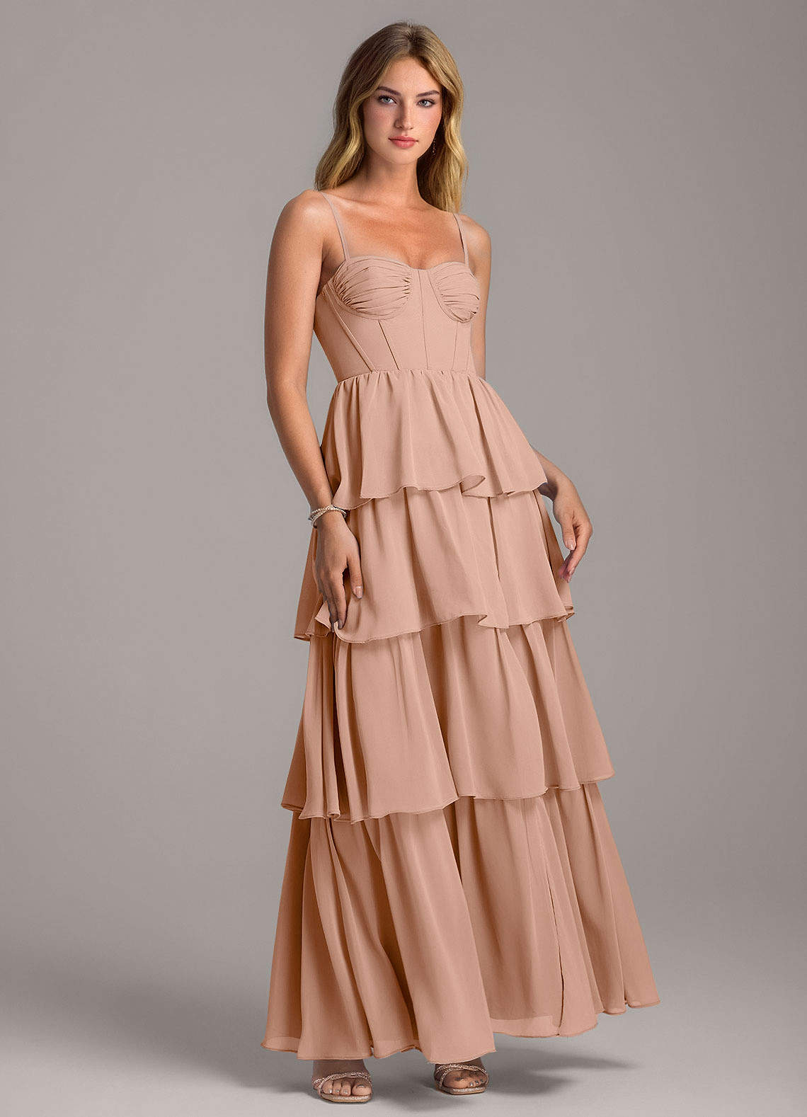 Azazie Alanna Bridesmaid Dresses Champagne Rose A-Line Sweetheart Neckline Chiffon Dress image1