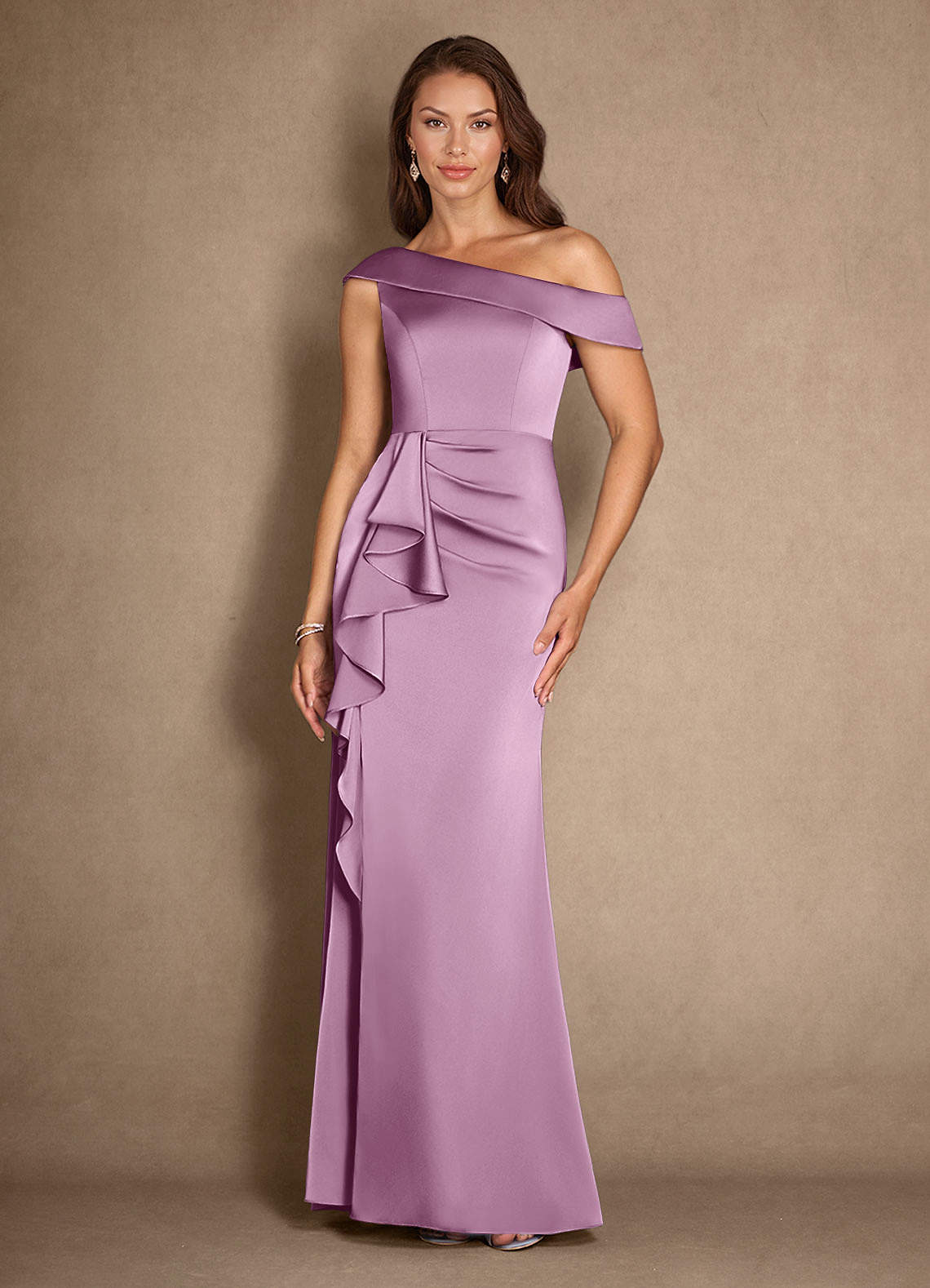 Azazie Hamptons Abiti per la Madre della Sposa Abito A-Line in Raso Elasticizzato Plissettato Glicine image1