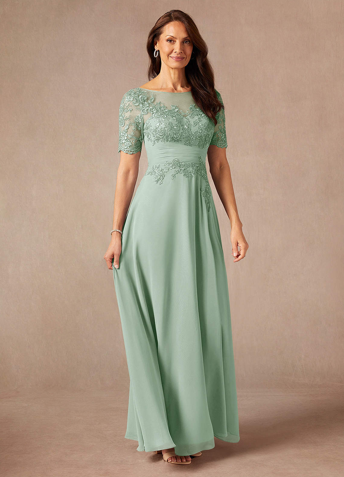 Azazie Raissa Mother of the Bride Dresses Agave A-Line Lace Chiffon Dress image5