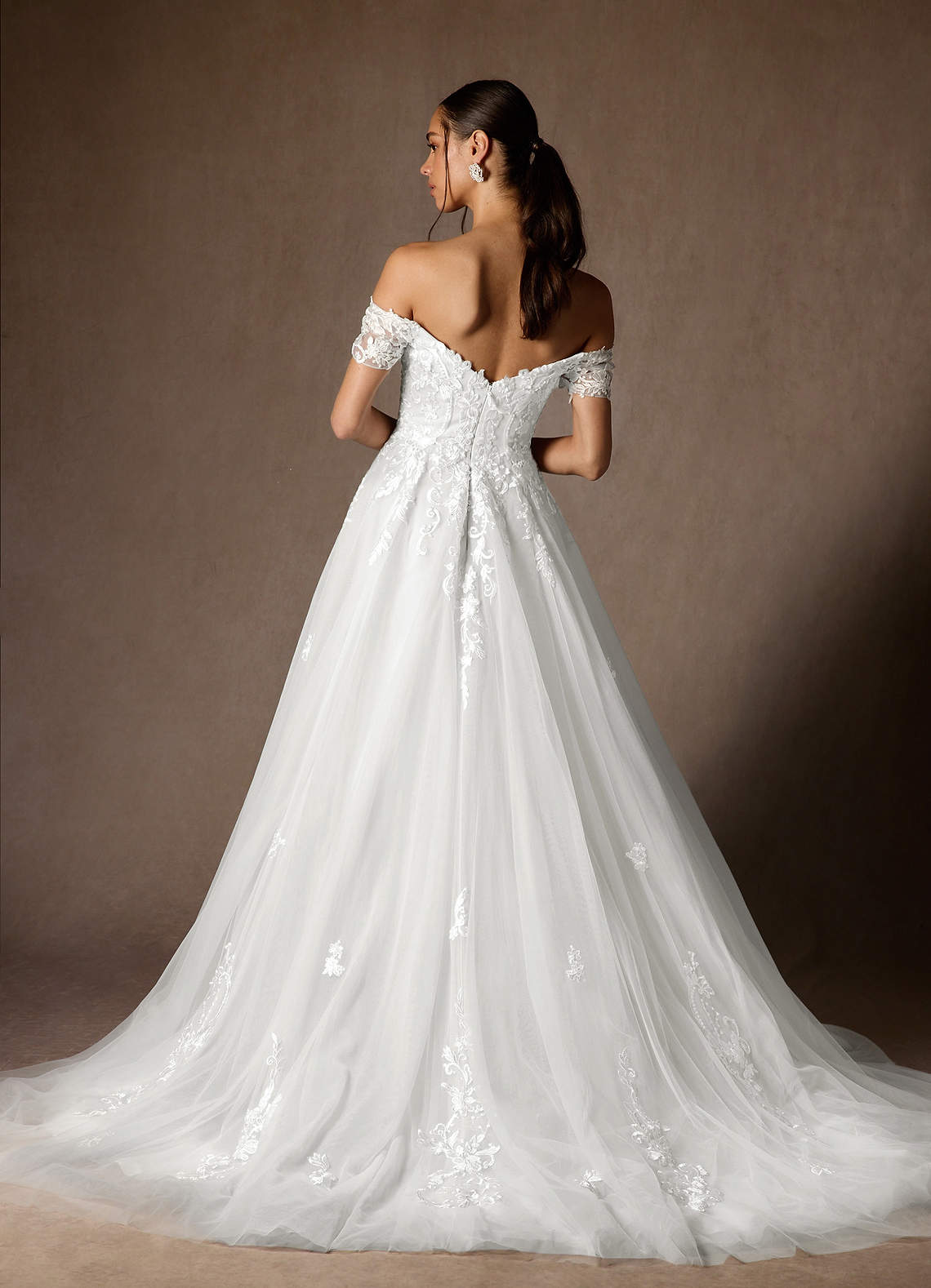 Azazie Rowe Wedding Dresses Diamond White Ball-Gown Off the Shoulder Tulle Dress image1