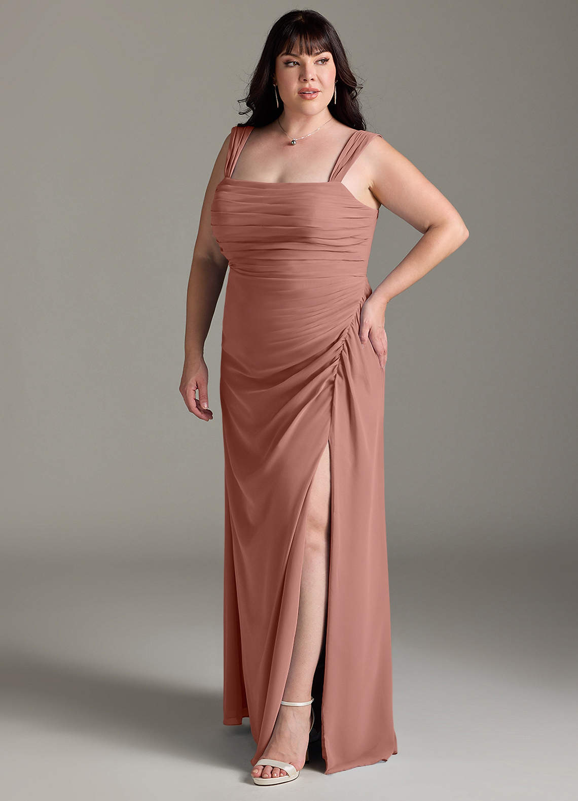 Azazie Jesaphine Bridesmaid Dresses Cedar Rose Sheath Bow Chiffon Dress image10