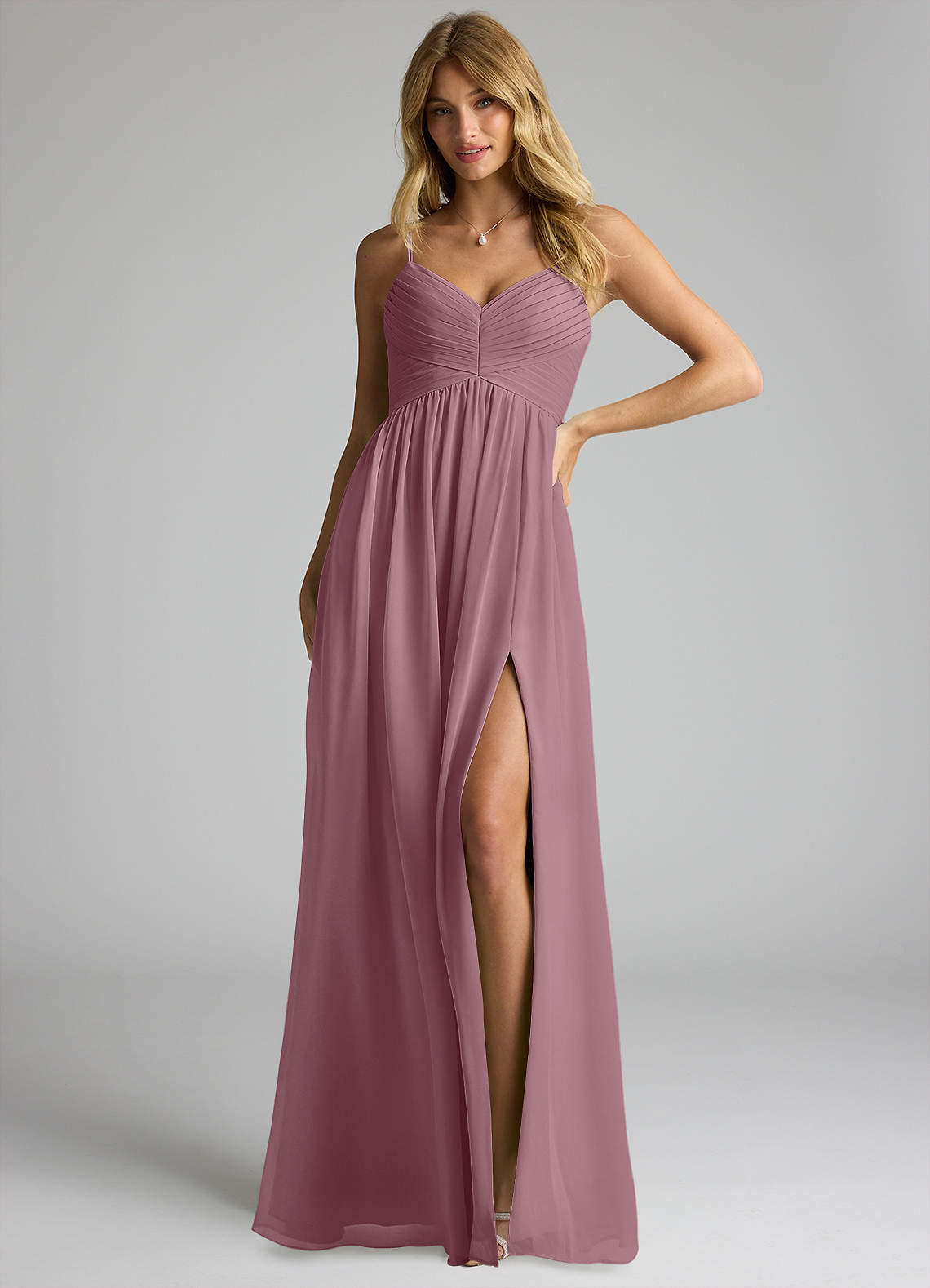 Azazie Alia Bridesmaid Dresses Vintage Mauve A-Line Pleated Chiffon Dress image1