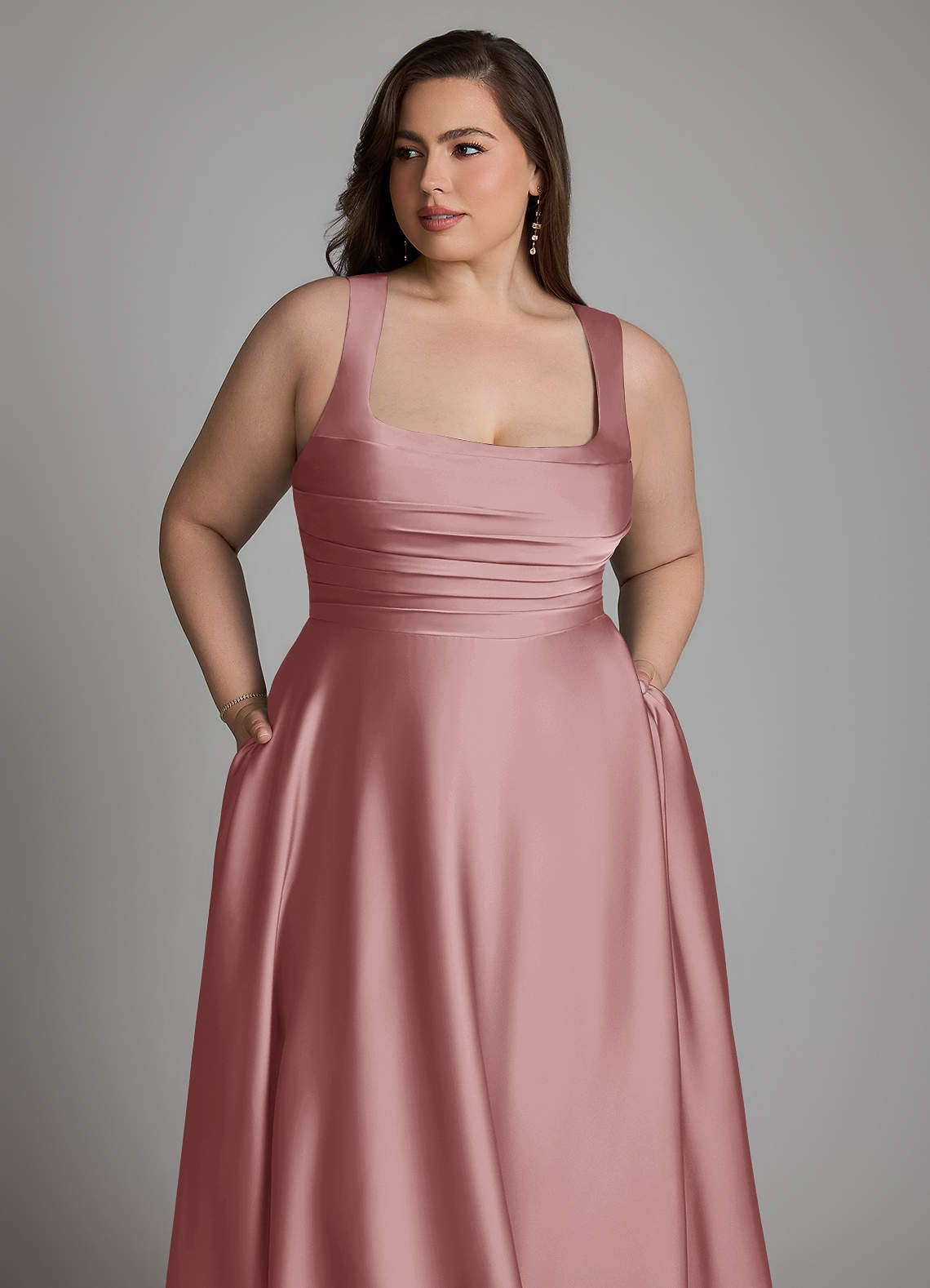 Azazie Azaria Bridesmaid Dresses Dusty Rose A-Line Corset Stretch Satin Dress image11