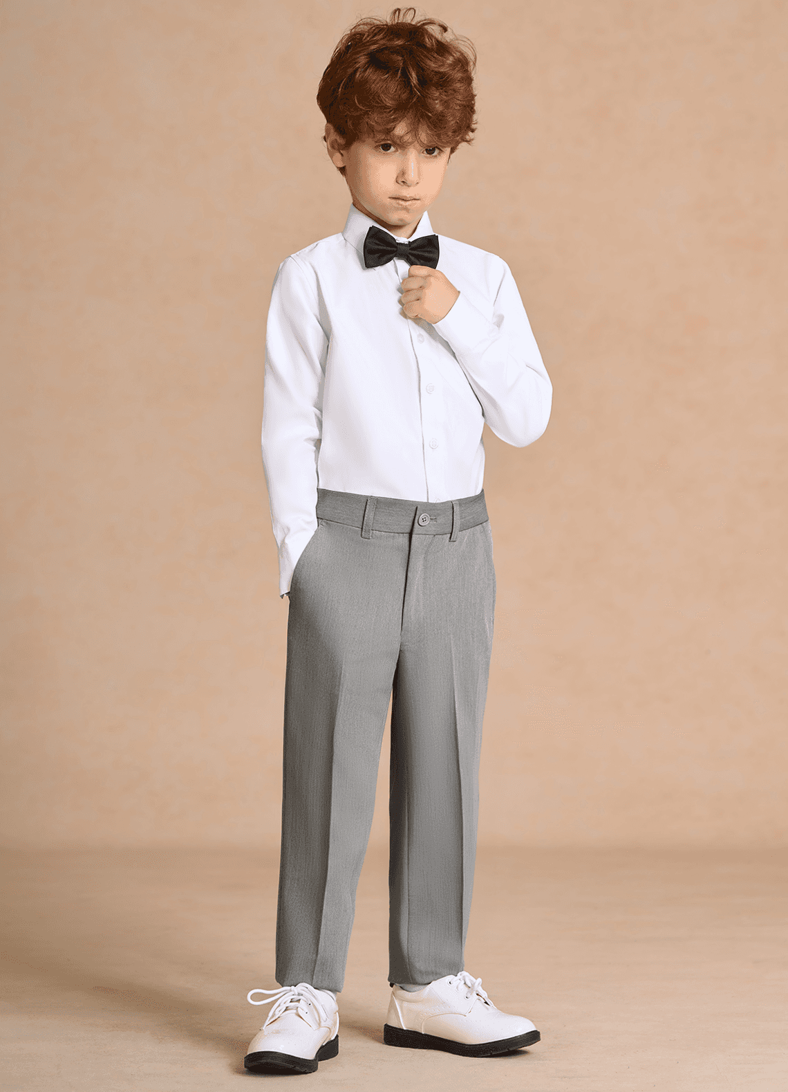 front Oliver Grey Boys 5-Piece Suit With Bow Tie