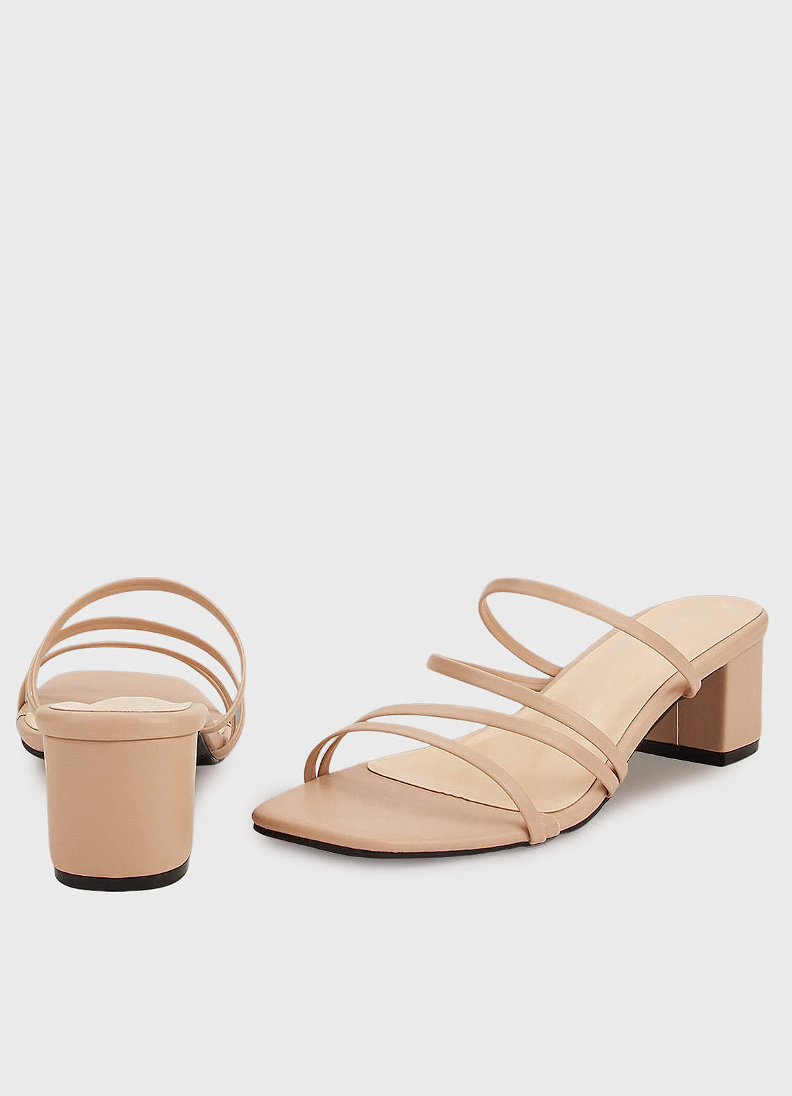 front Nude Strap Low Heel Sandals