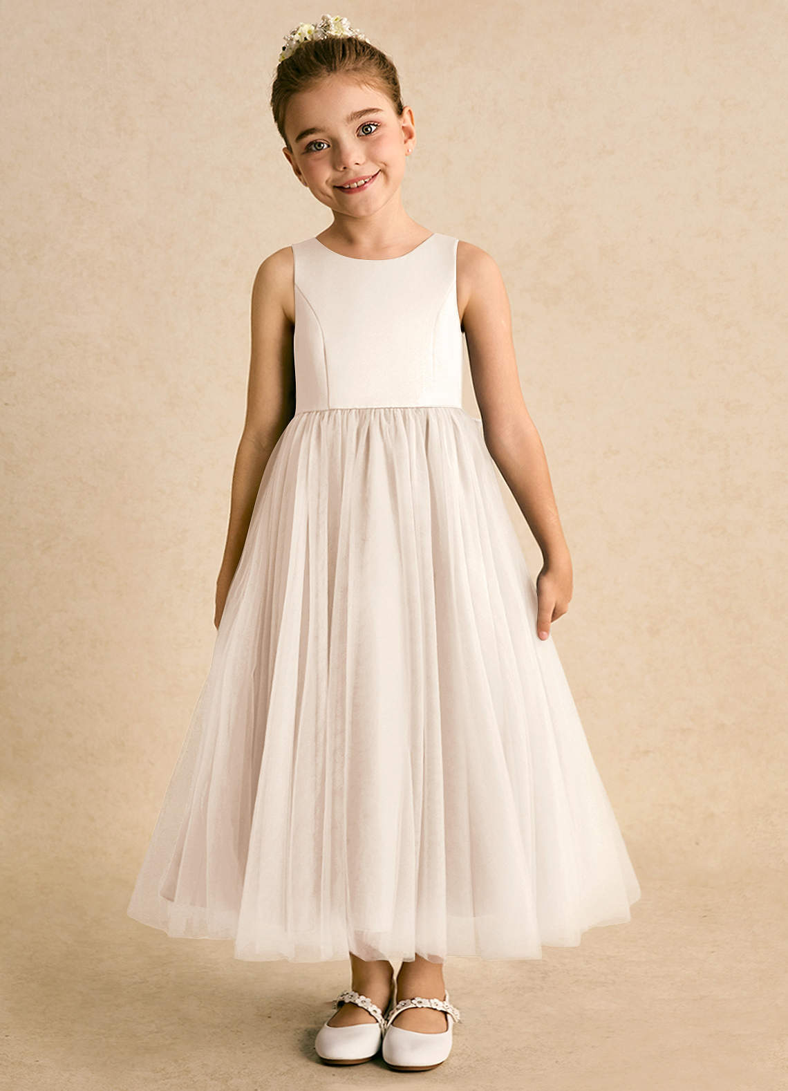 Azazie Solia Flower Girl Dresses White Alabaster Ball-Gown Bow Tulle Dress image2