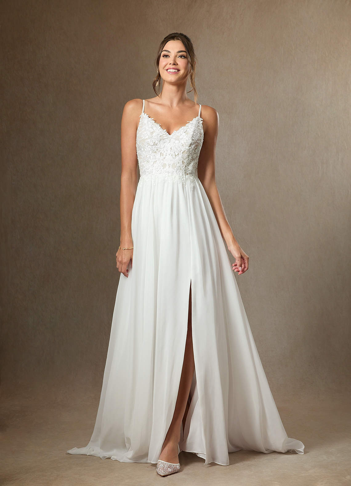 Azazie Gala Brudekjoler En streg Blonde Chiffon Kapel tog Kjole image4