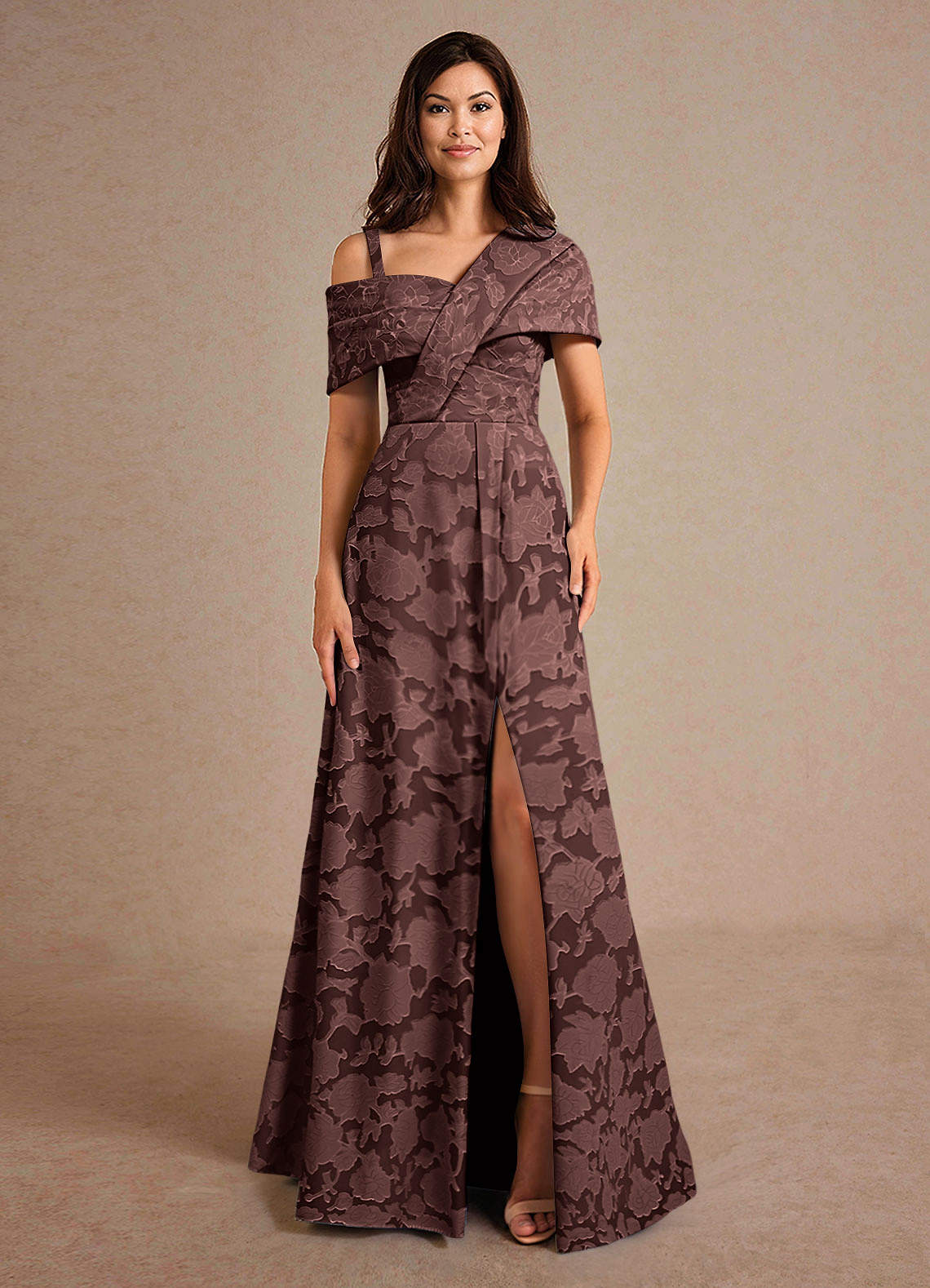 Azazie Milton Espresso A-Line Pleated Floral Burnout Dress | Azazie