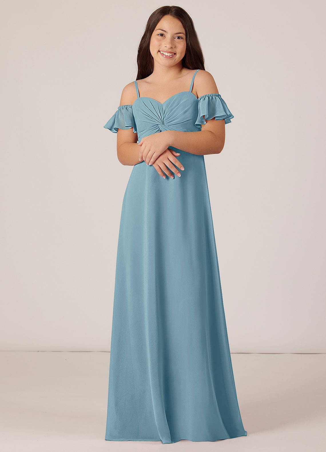 junior dresses off the shoulder Crisscross Off-Shoulder Junior Bridesmaid Dress