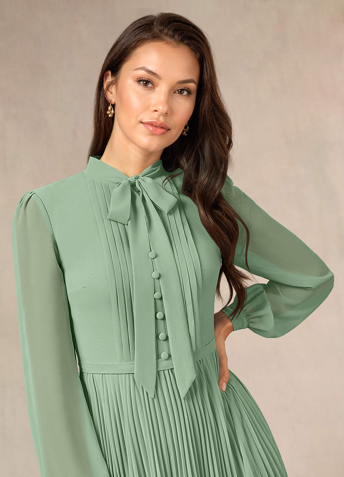 Azazie Adellah Mother of the Bride Dresses Matcha A-Line Pleated Chiffon Dress image4