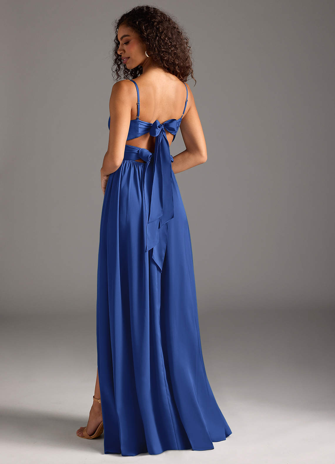 Azazie Zeya Bridesmaid Dresses Royal Blue A-Line Pleated Stretch Satin Dress image1