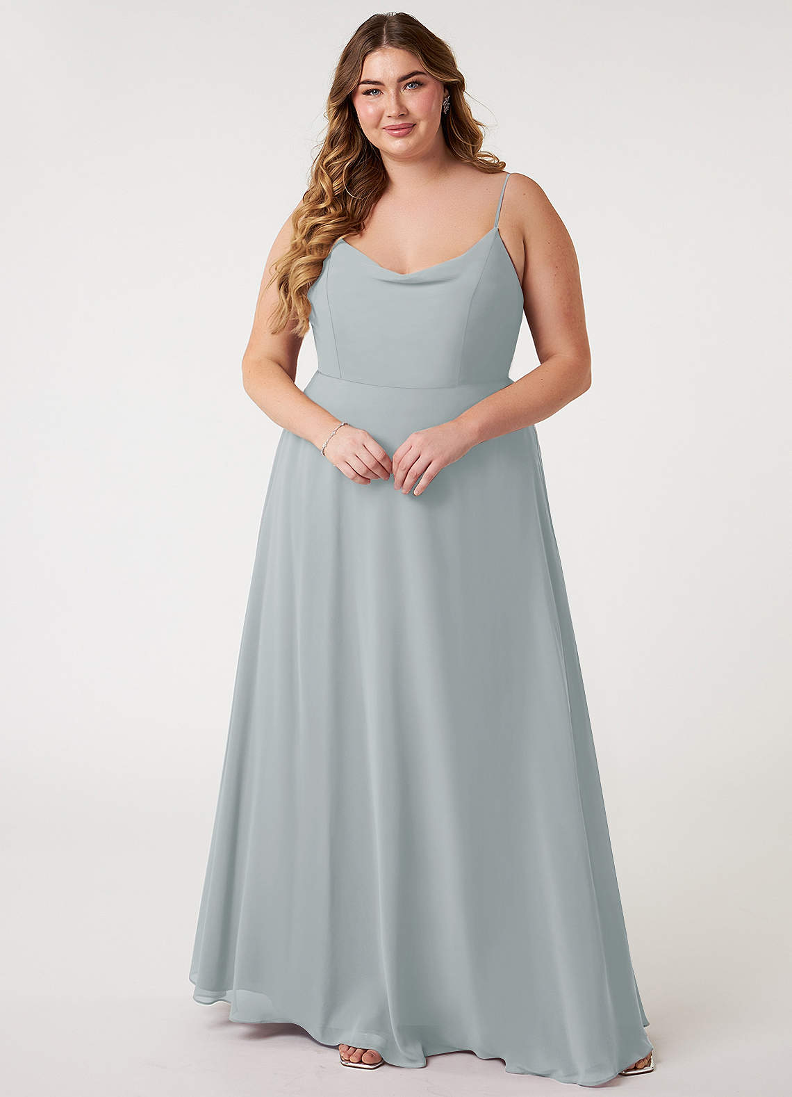 Azazie Daenerys Bridesmaid Dresses Dolphin Grey A-Line Cowl Chiffon Dress image1