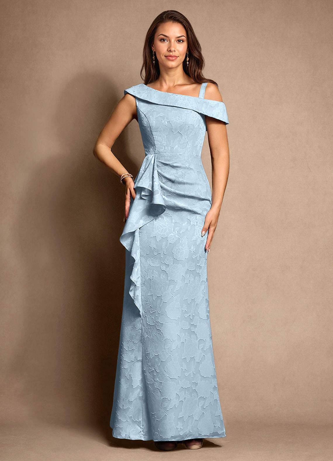 Azazie Hamptons vestidos de madre de la novia Vestido de Azul Cielo de Devorado Floral de Corte En A con Plisado image5