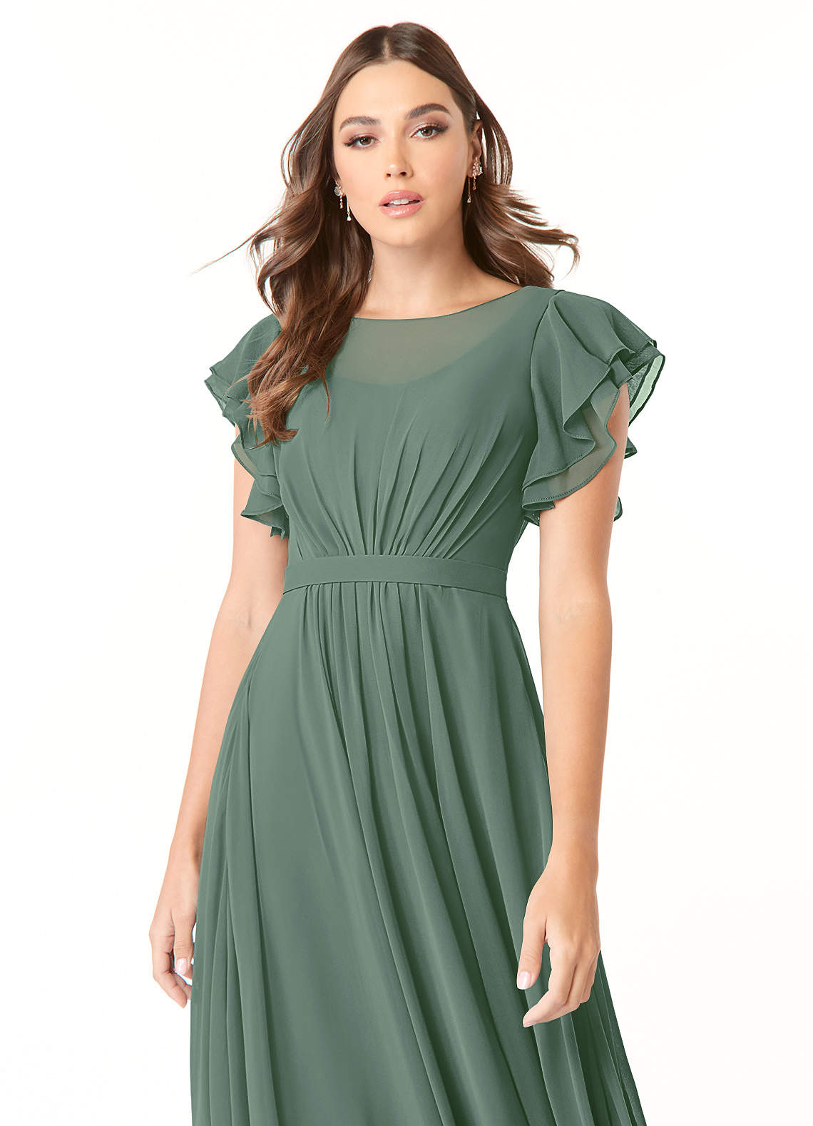 Azazie Daphne Modest Bridesmaid Dresses A-Line Ruffled Chiffon Floor-Length Dress image3