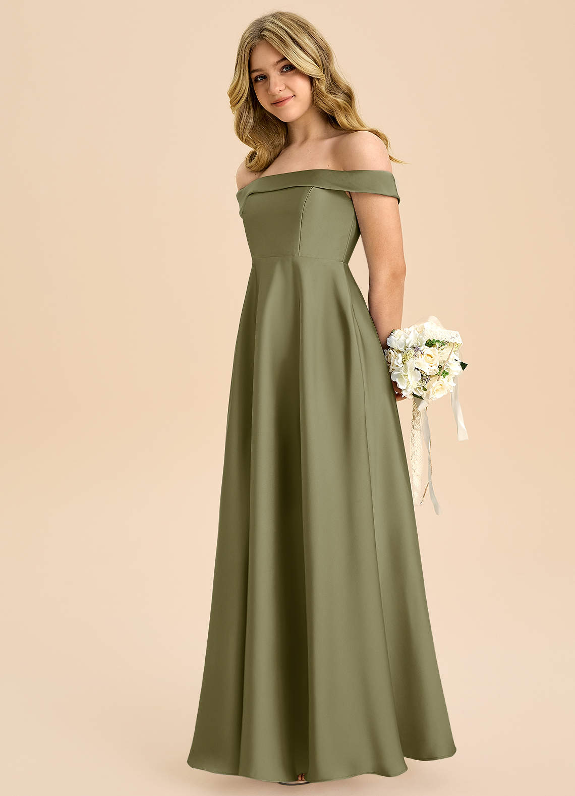 Azazie Sissy Junior Klänning av A-Line i Stretch Satin Off the shoulder image5