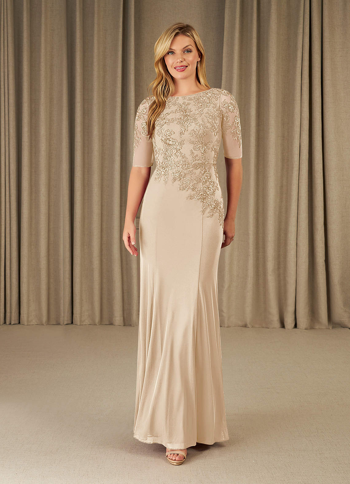 Azazie Ivanna Champagne Mermaid Lace Dress Azazie CA