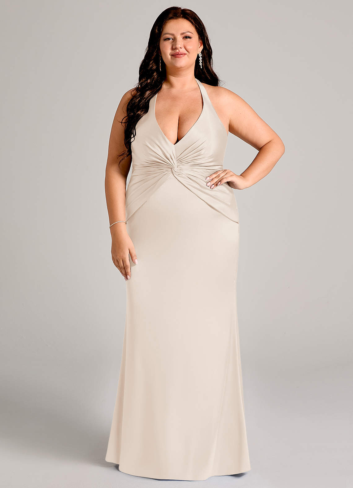 Azazie Valerie Brudtärnklänningar Klä av Sjöjungfru i Stretch Satin Plisserad Vit Alabaster image1