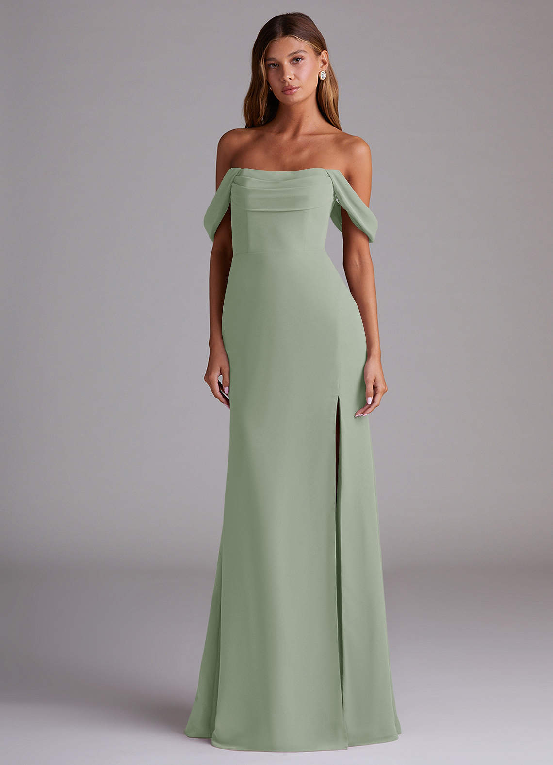 Azazie Saige Bridesmaid Dresses Dusty Sage A-Line Off the Shoulder Chiffon Convertible Dress image2