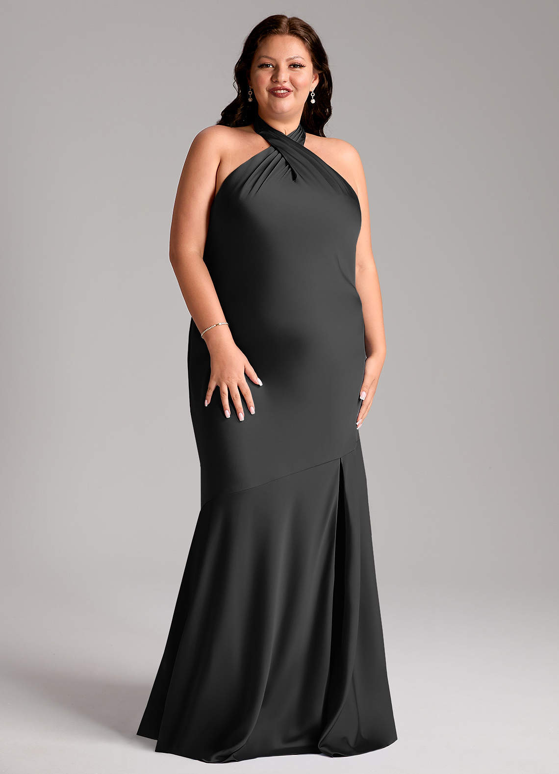 black satin bridesmaid dresses plus size Black Mermaid Modest Long Elegant Evening Prom Dresses, Plus Size Brid –  bridalsew main image 0
