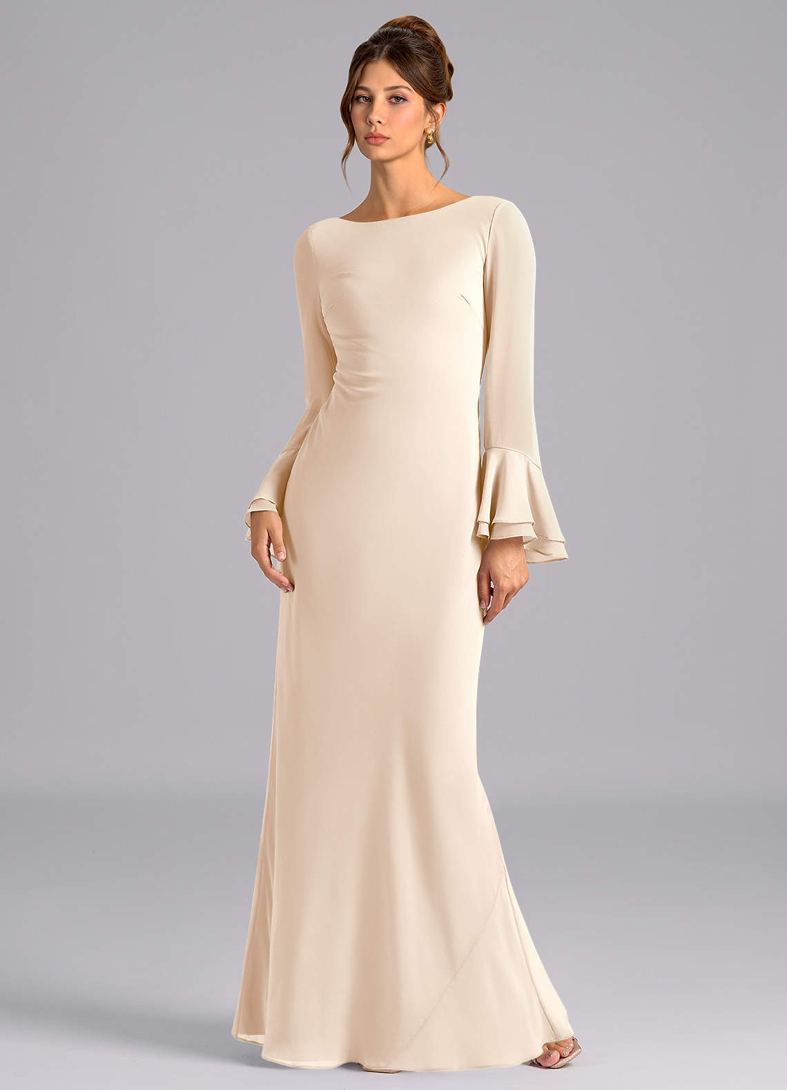 Azazie Leone Bridesmaid Dresses White Alabaster Mermaid Corset Chiffon Dress image1